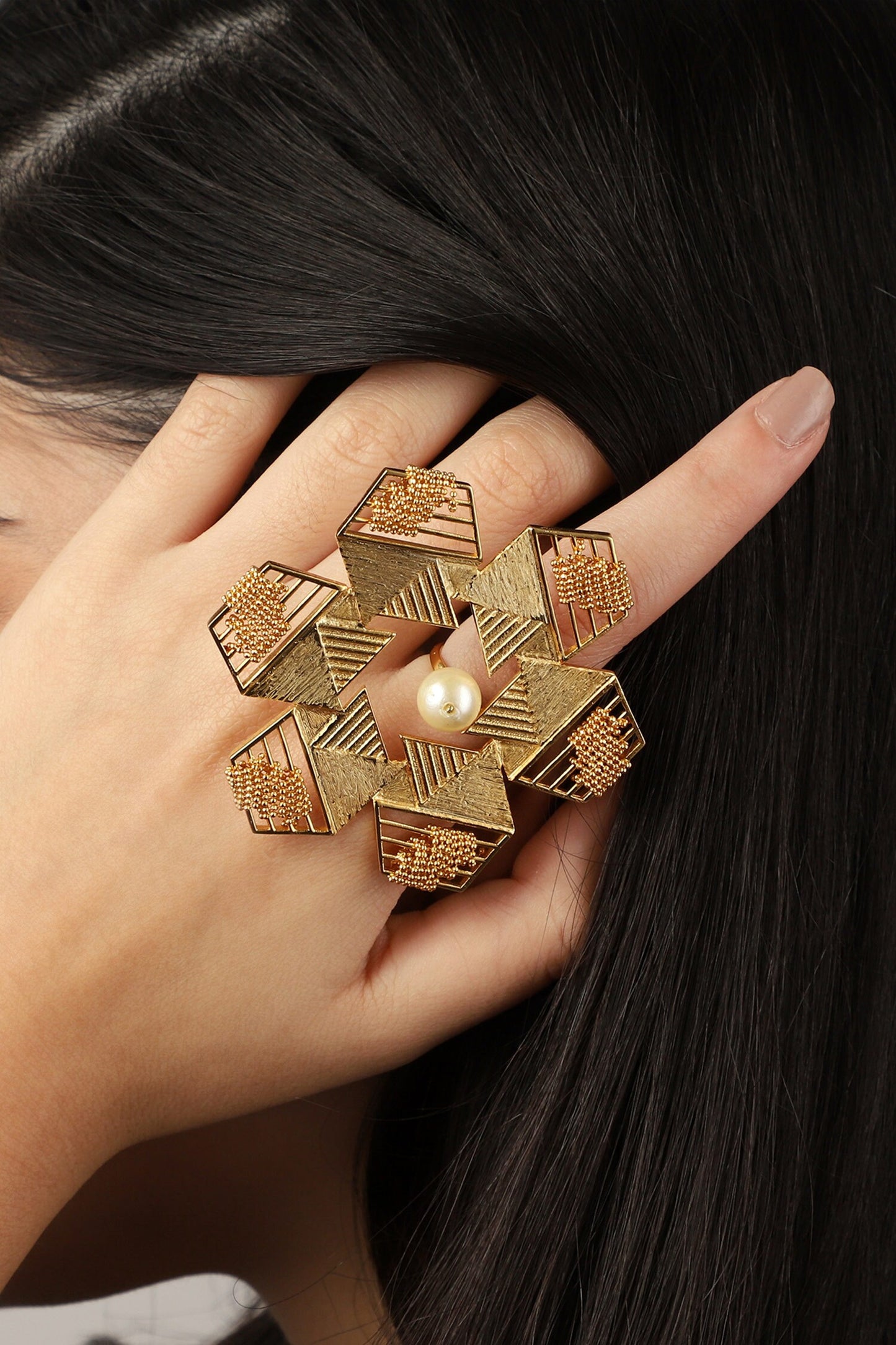 Hexagon Carved Cutwork Ring