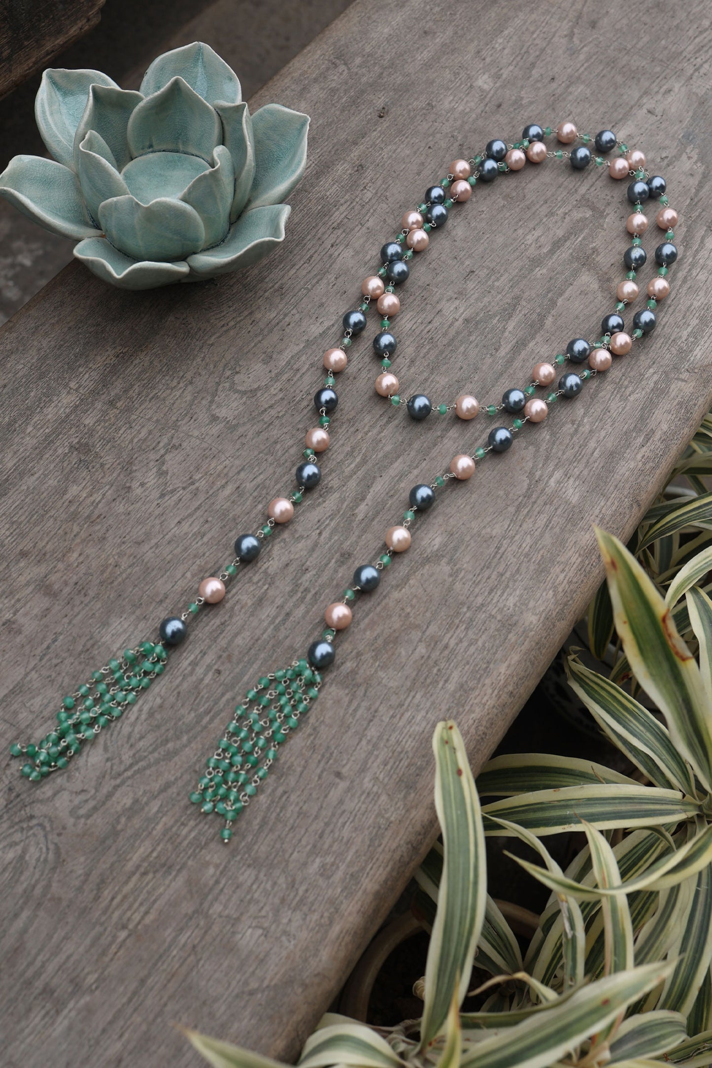 Onyx Embellished Tassel Necklace