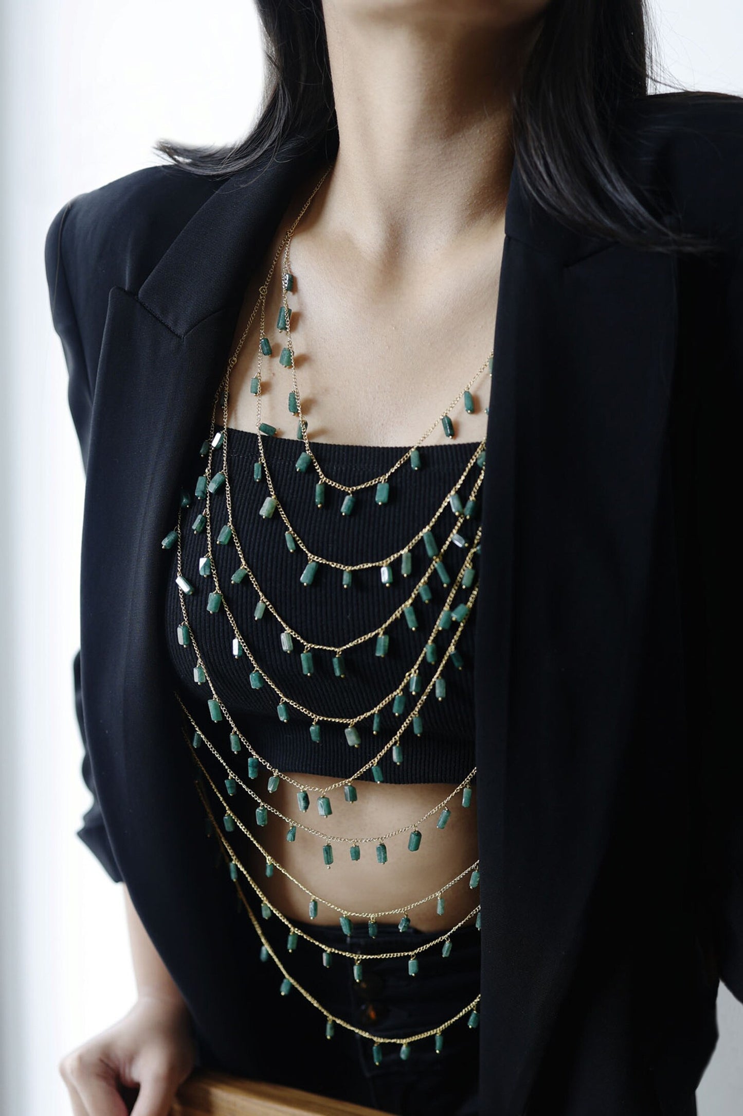 Natural Stone Dangling Layered Body Chain