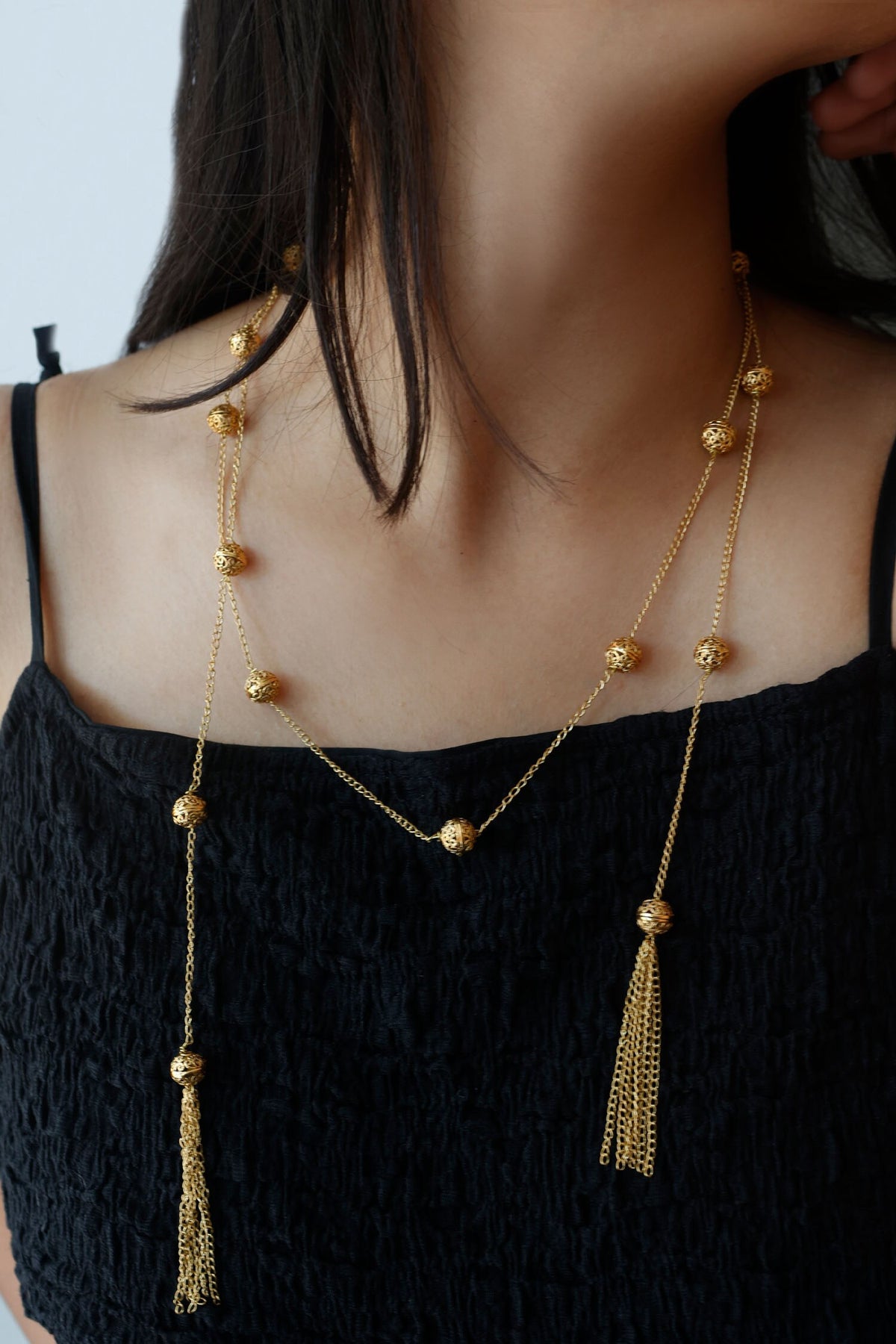 Engraved Ball Tasseled Necklace