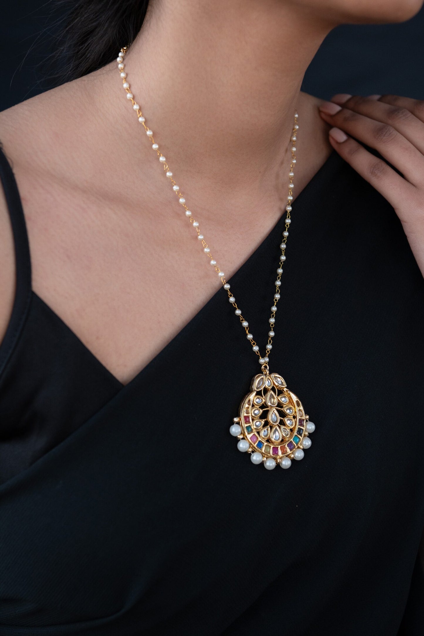 Kundan Studded Half Moon Necklace