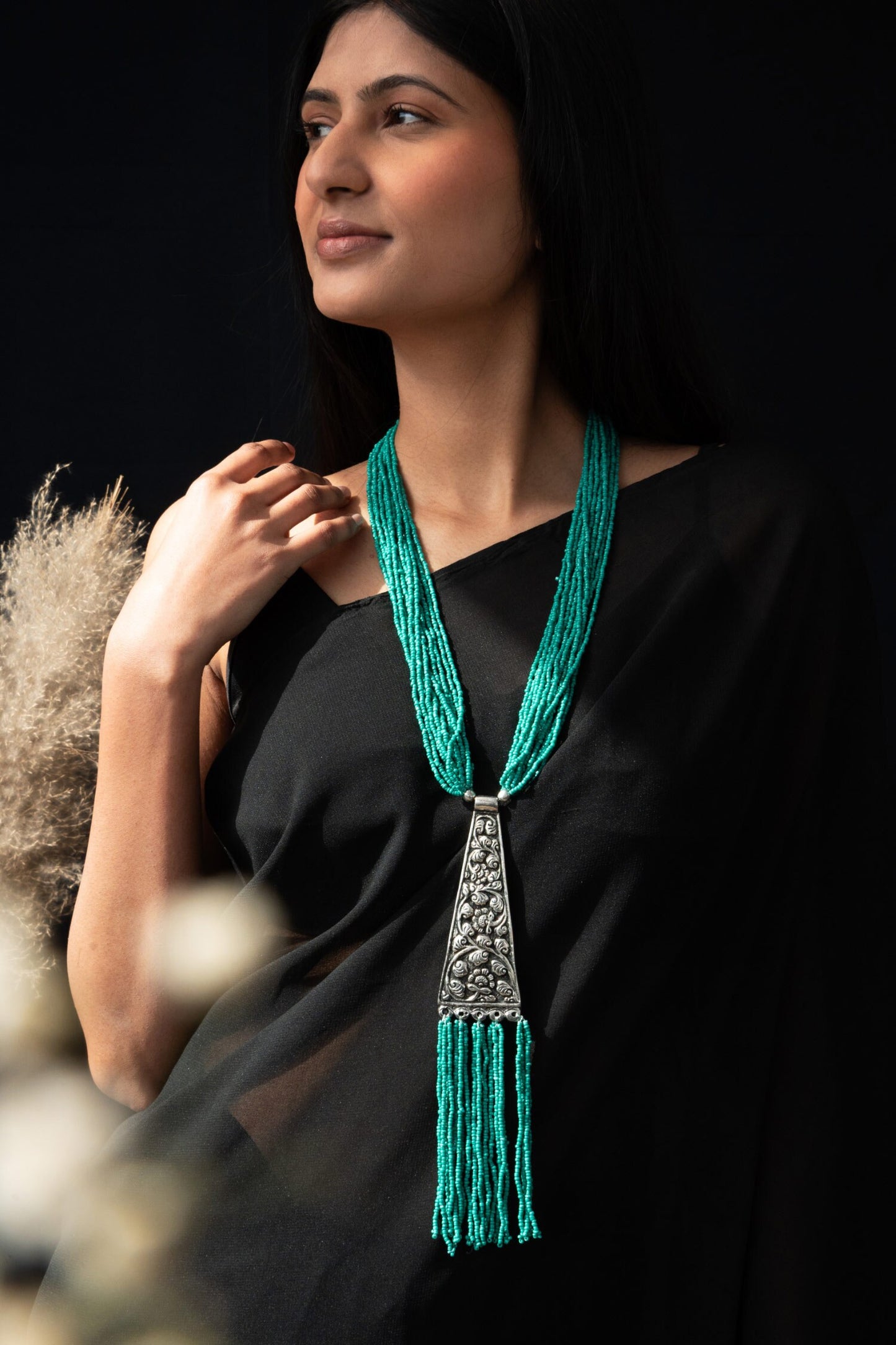 Turquoise Stone Embellished Long Necklace