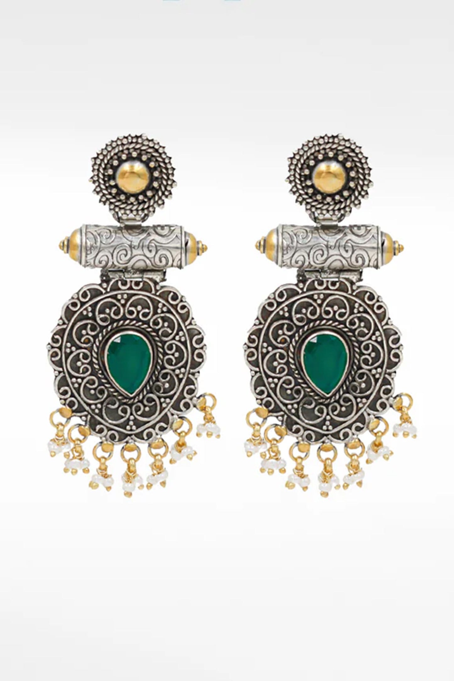 Two Toned Carved Dangler Earrings