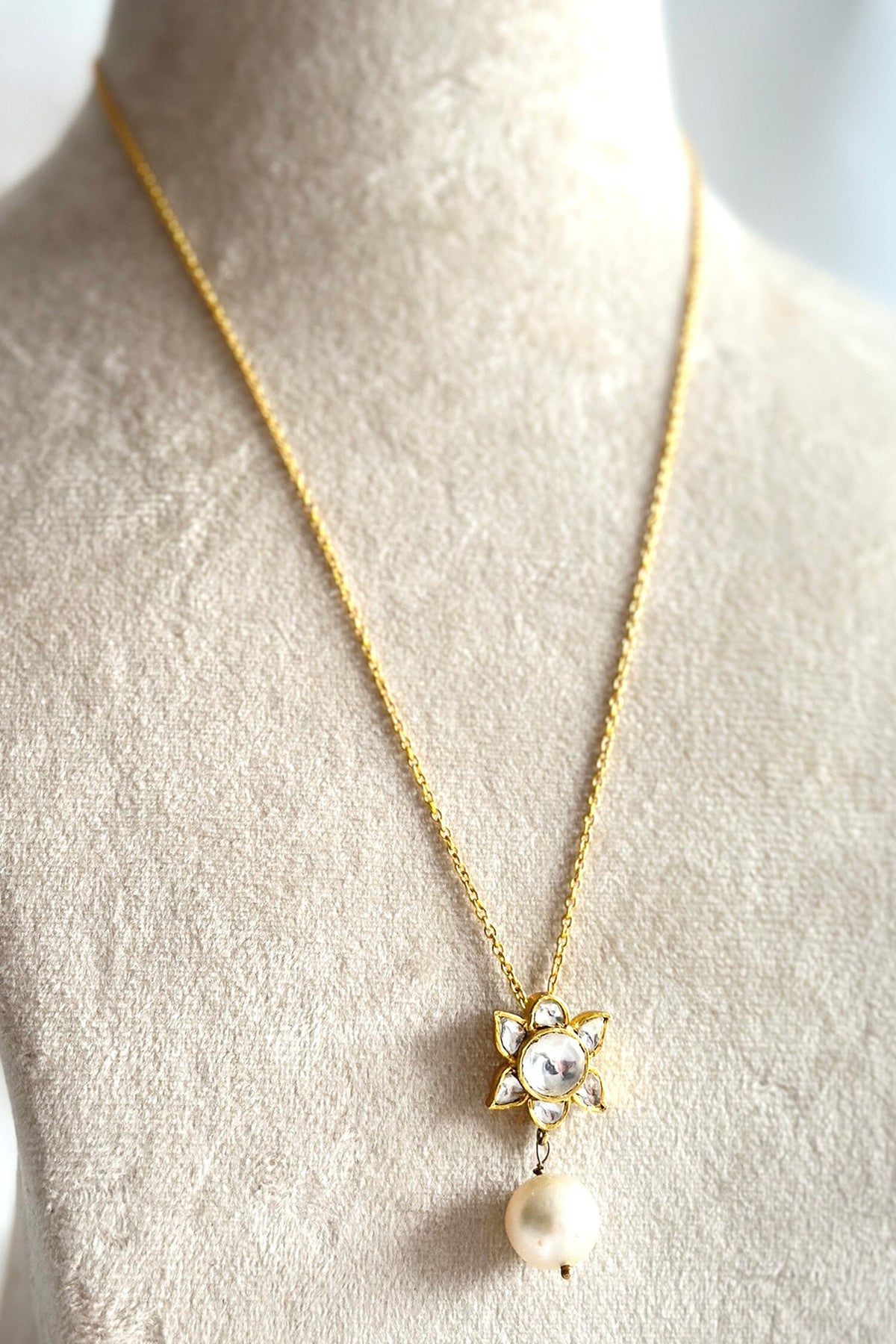 Floral Crystal Polki Pendant Necklace