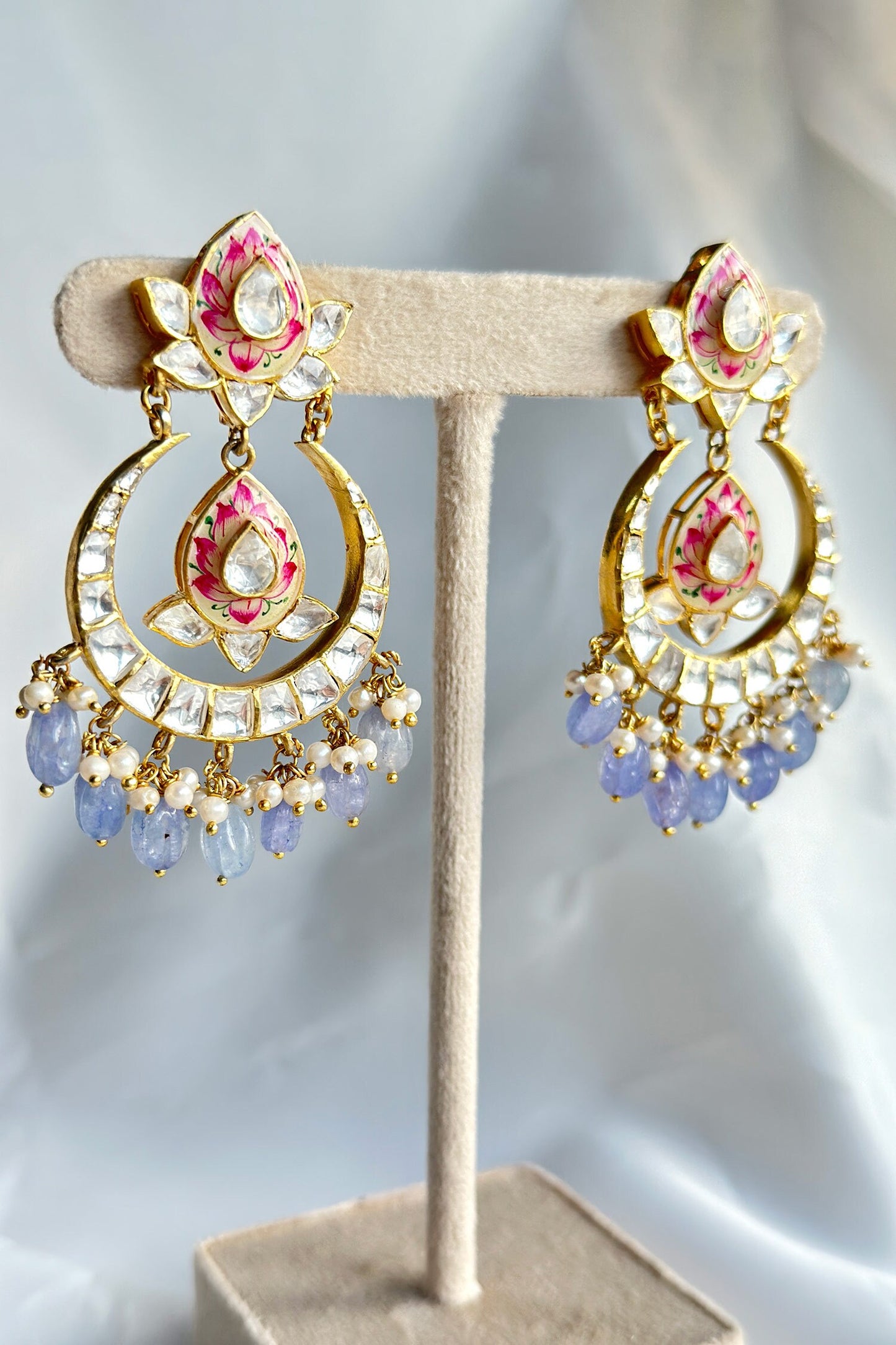 Lotus Pattern Chandbali Earrings