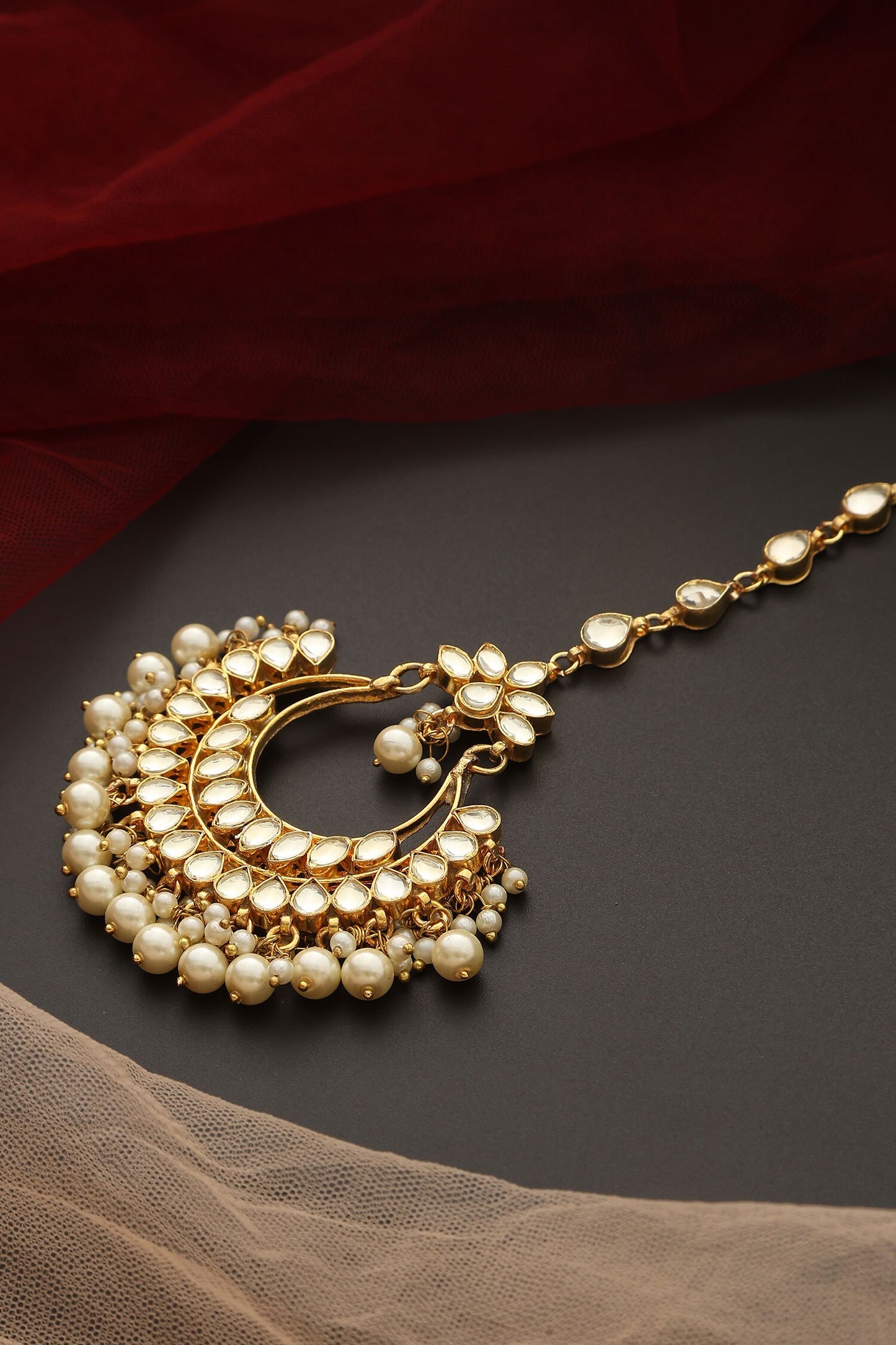 Crescent Moon Embellished Maangtikka