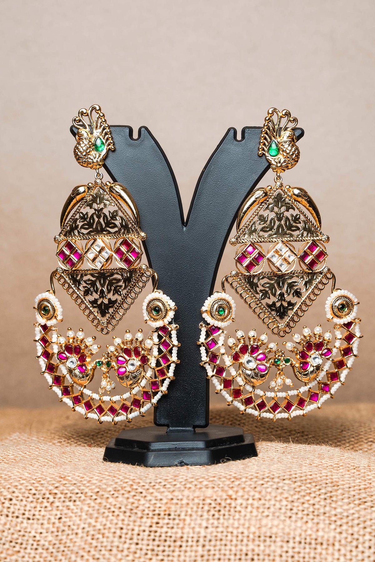 Gauri Rani Stone Studded Geometric Chandbalis