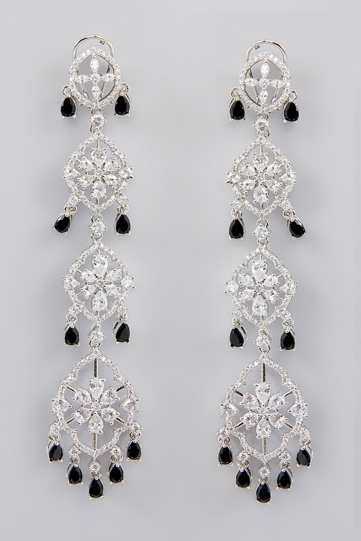 Faux Diamond Studded Long Dangler Earrings