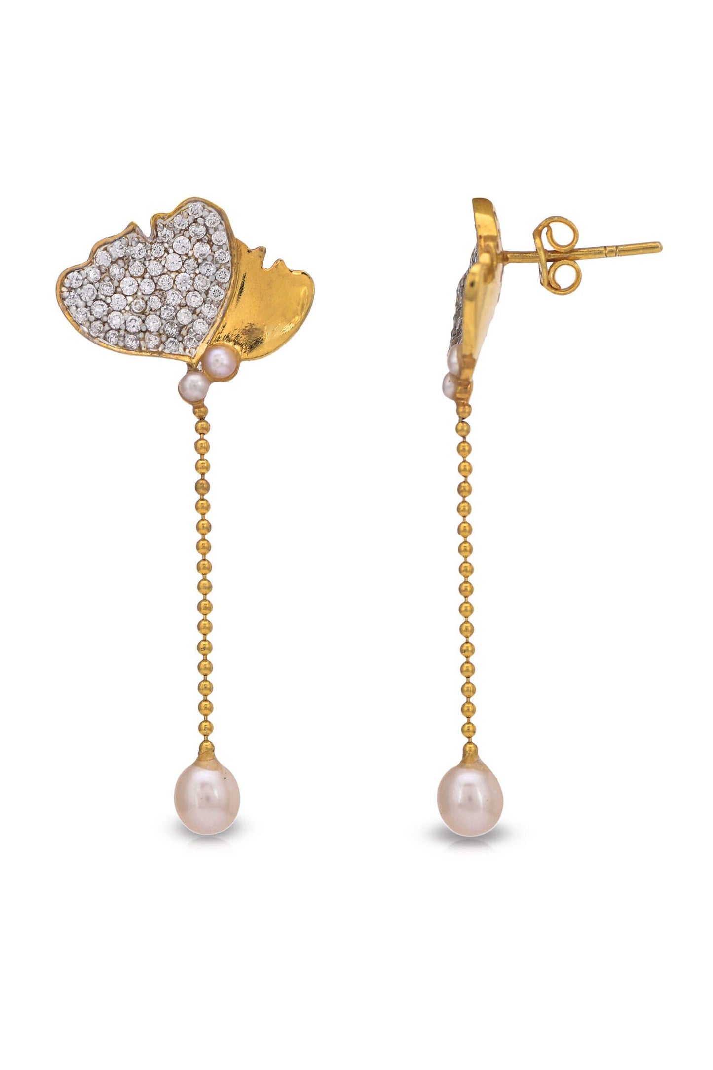 Natural Pearl & CZ Stone Embellished Earrings