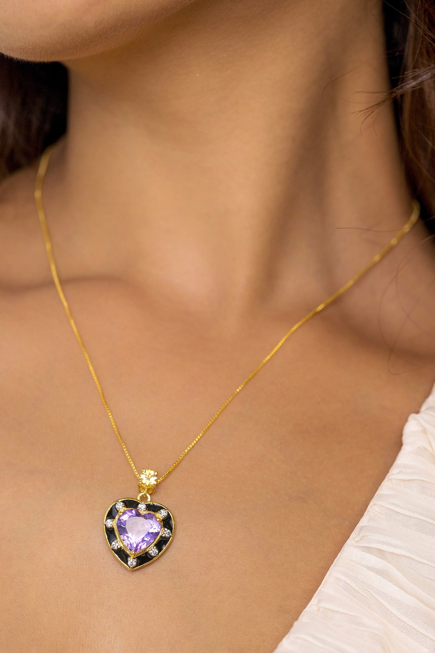 Amethyst & Citrine Embellished Heart Pendant Necklace