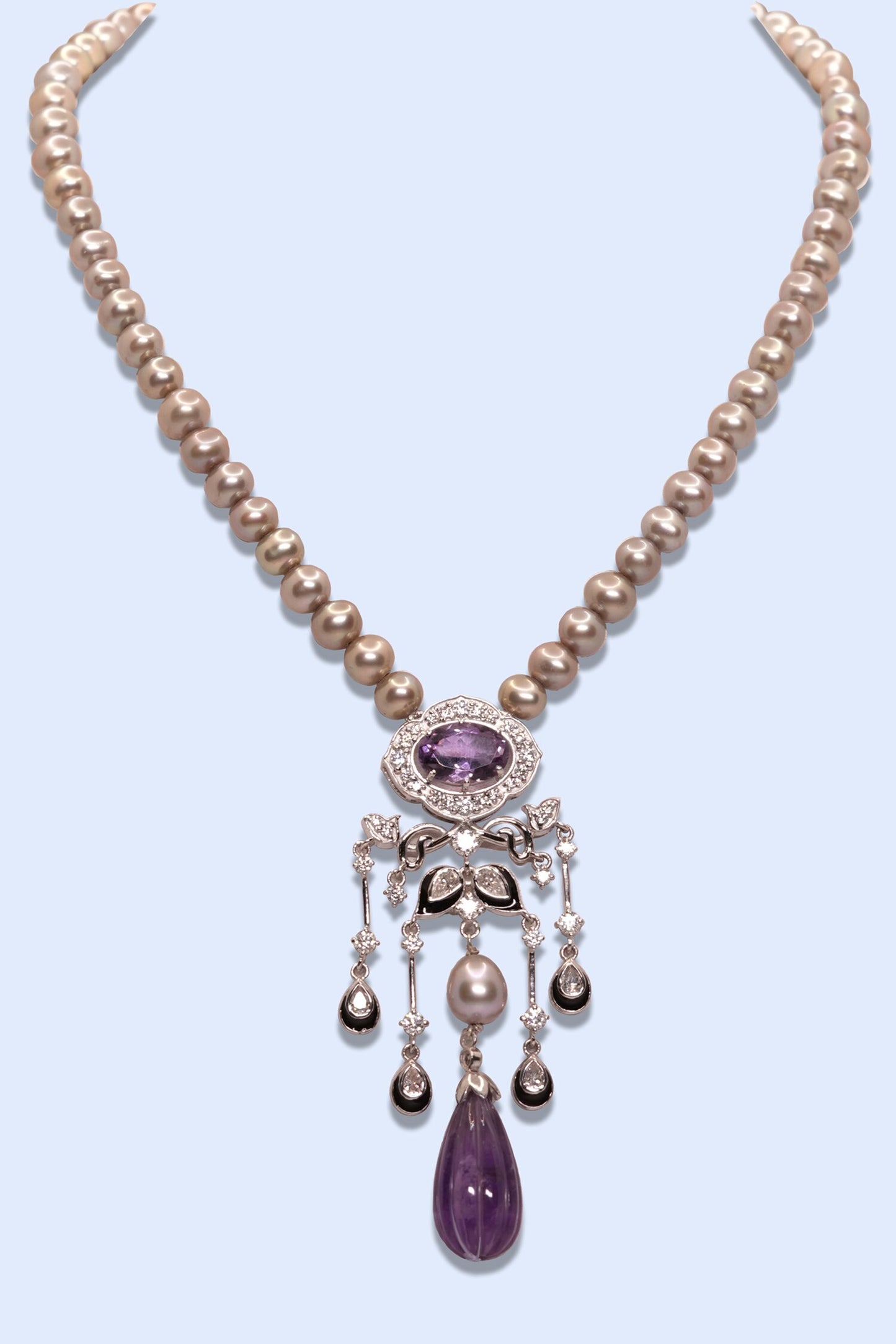 Deco Amethyst Embellished Pendant Necklace Set