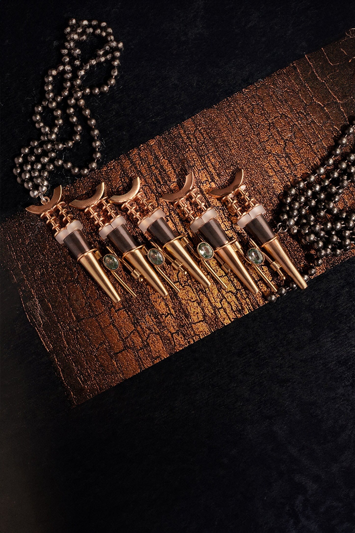 Dark Waltz Oxidised Spike Carved Necklace