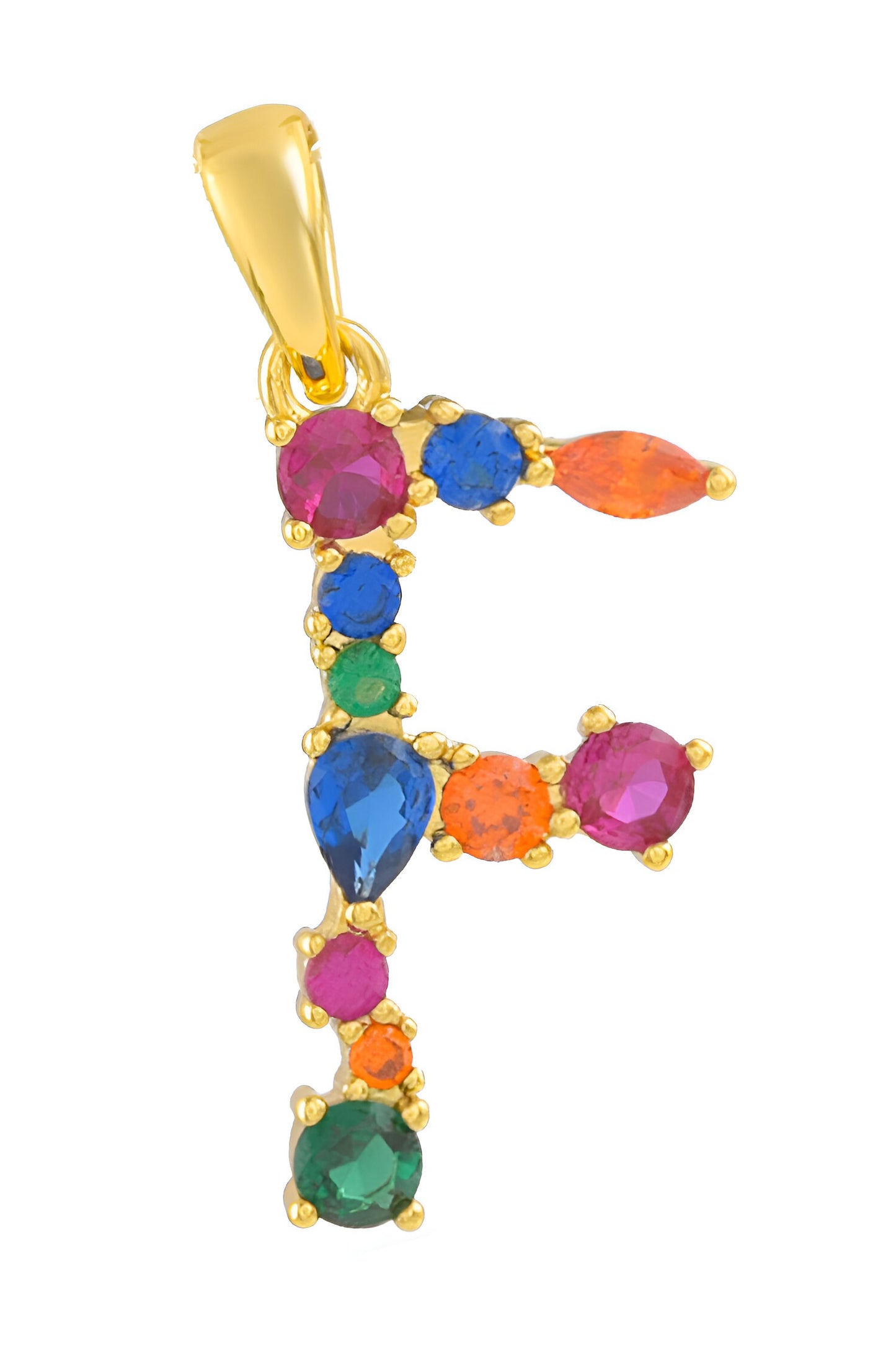 Alphabet F Studded Gemstone Pendant Necklace