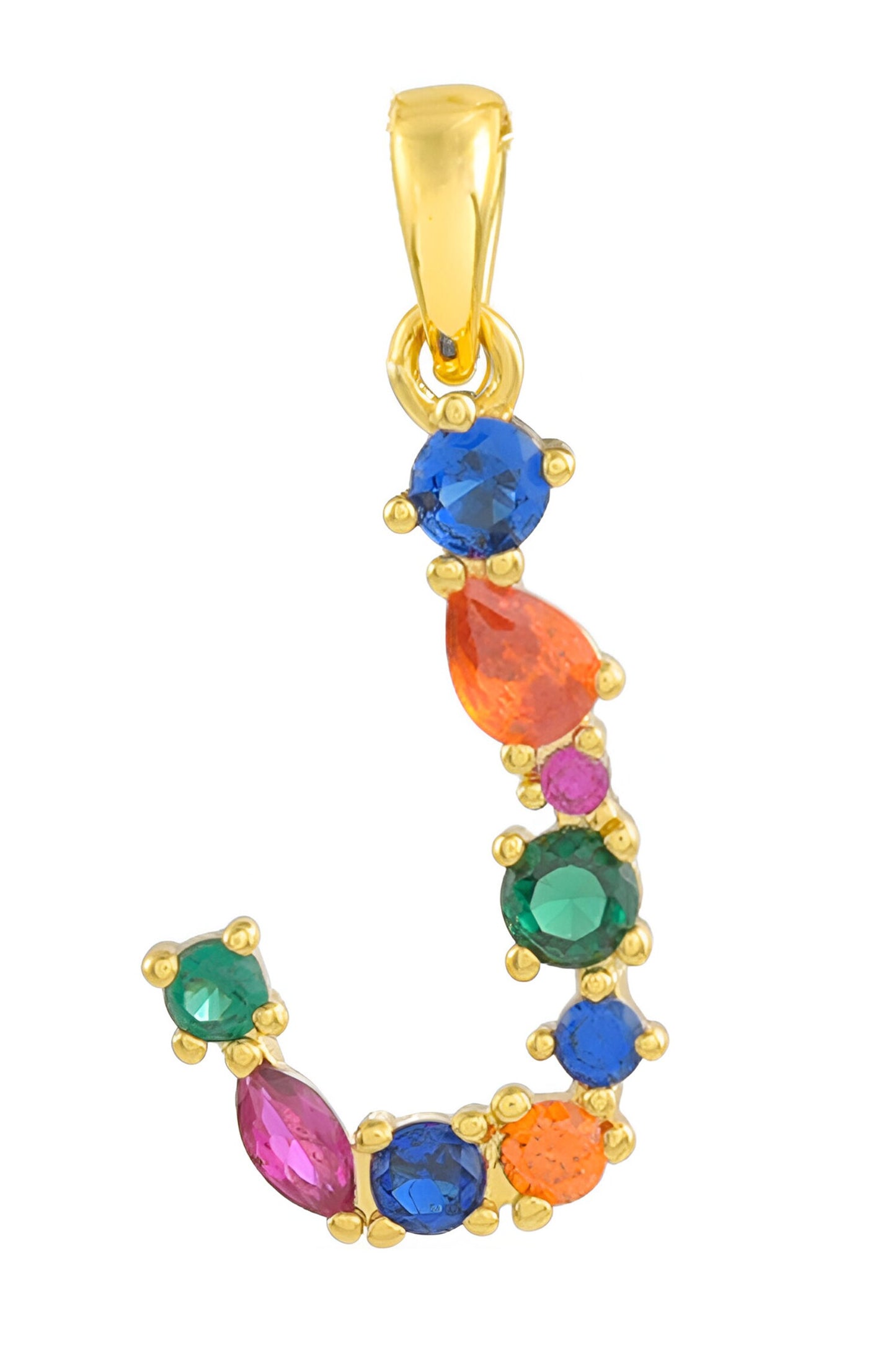 Alphabet J Studded Gemstone Pendant Necklace