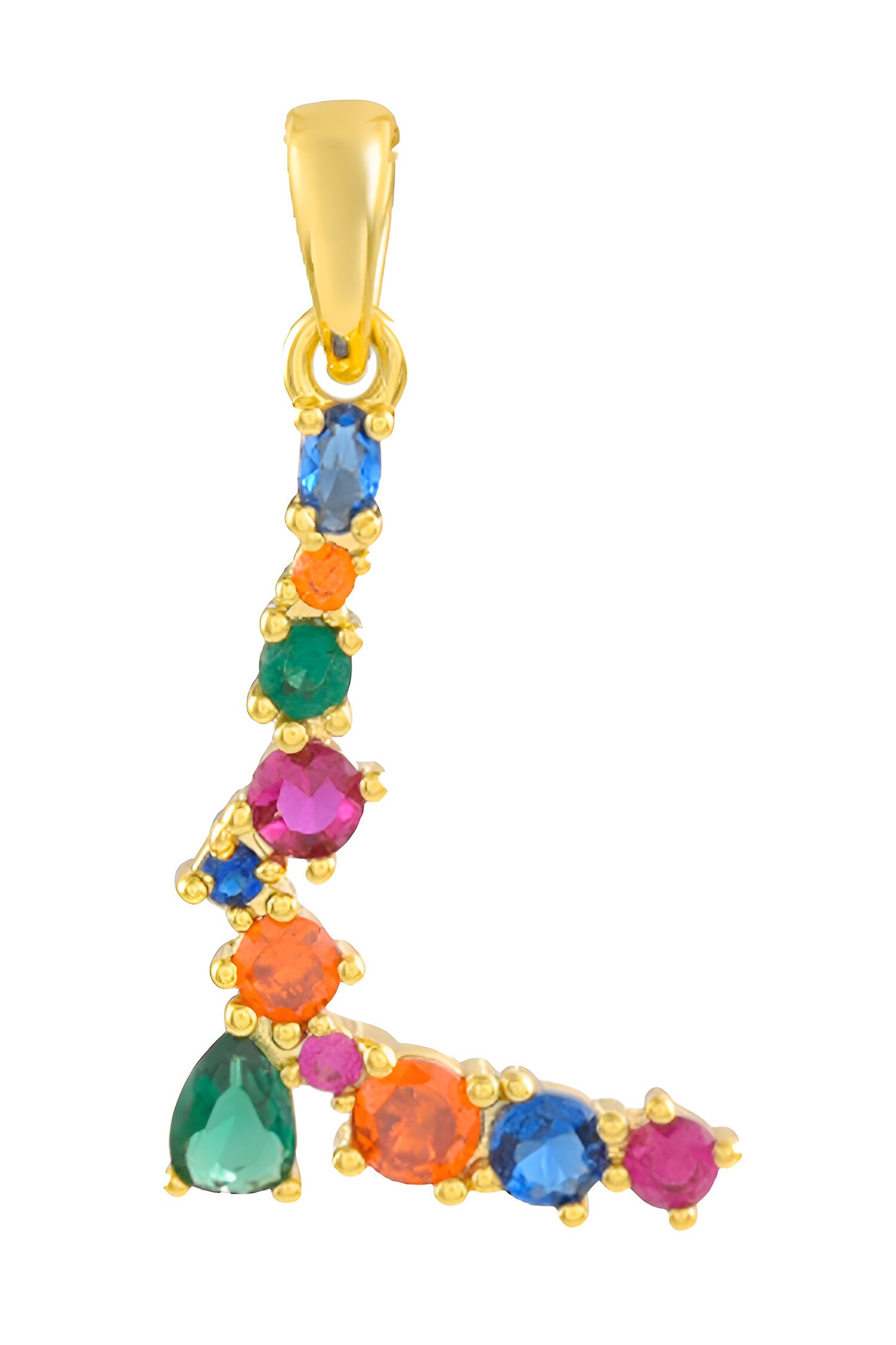 Alphabet L Studded Gemstone Pendant Necklace