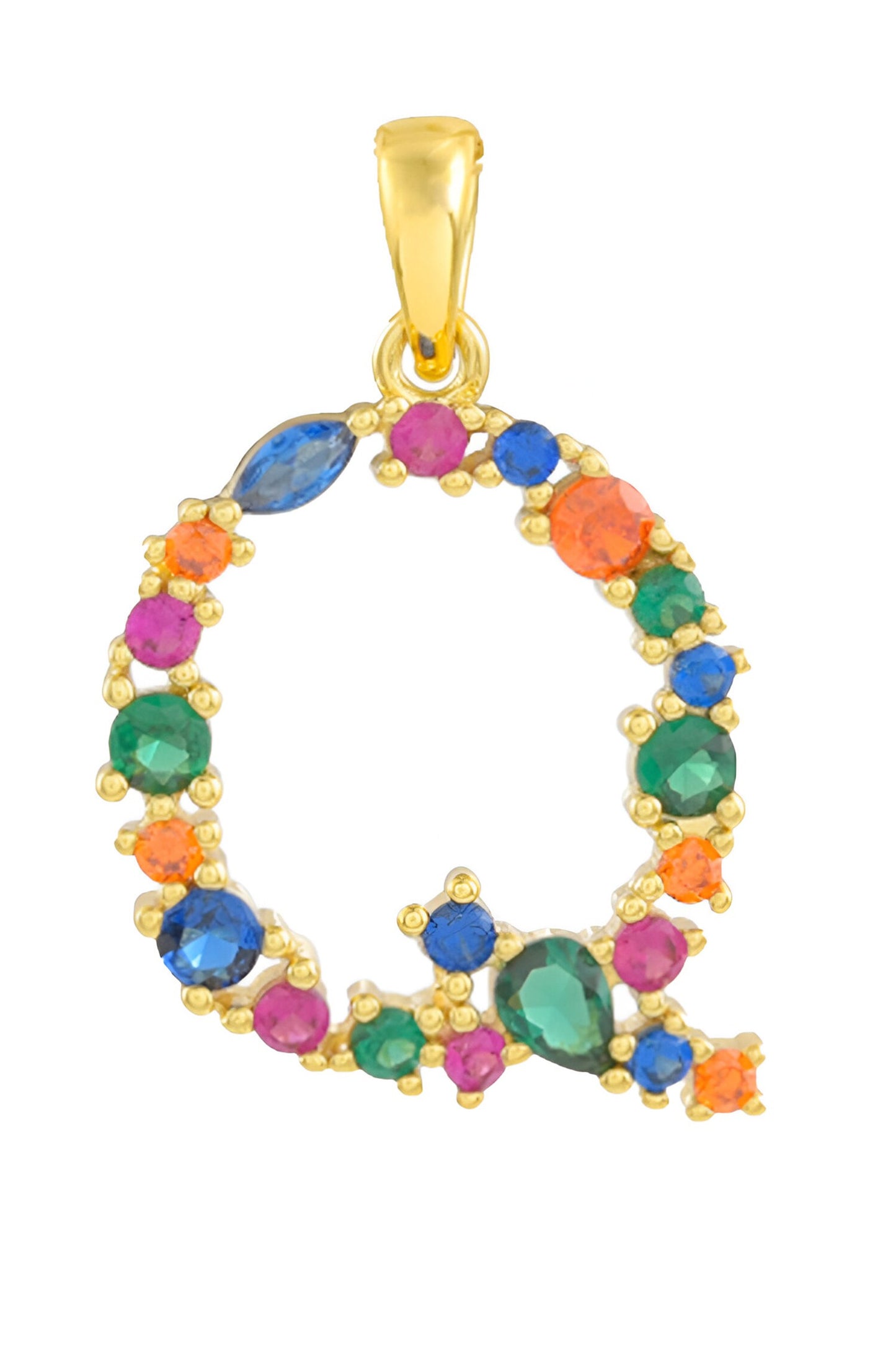 Alphabet Q Studded Gemstone Pendant Necklace