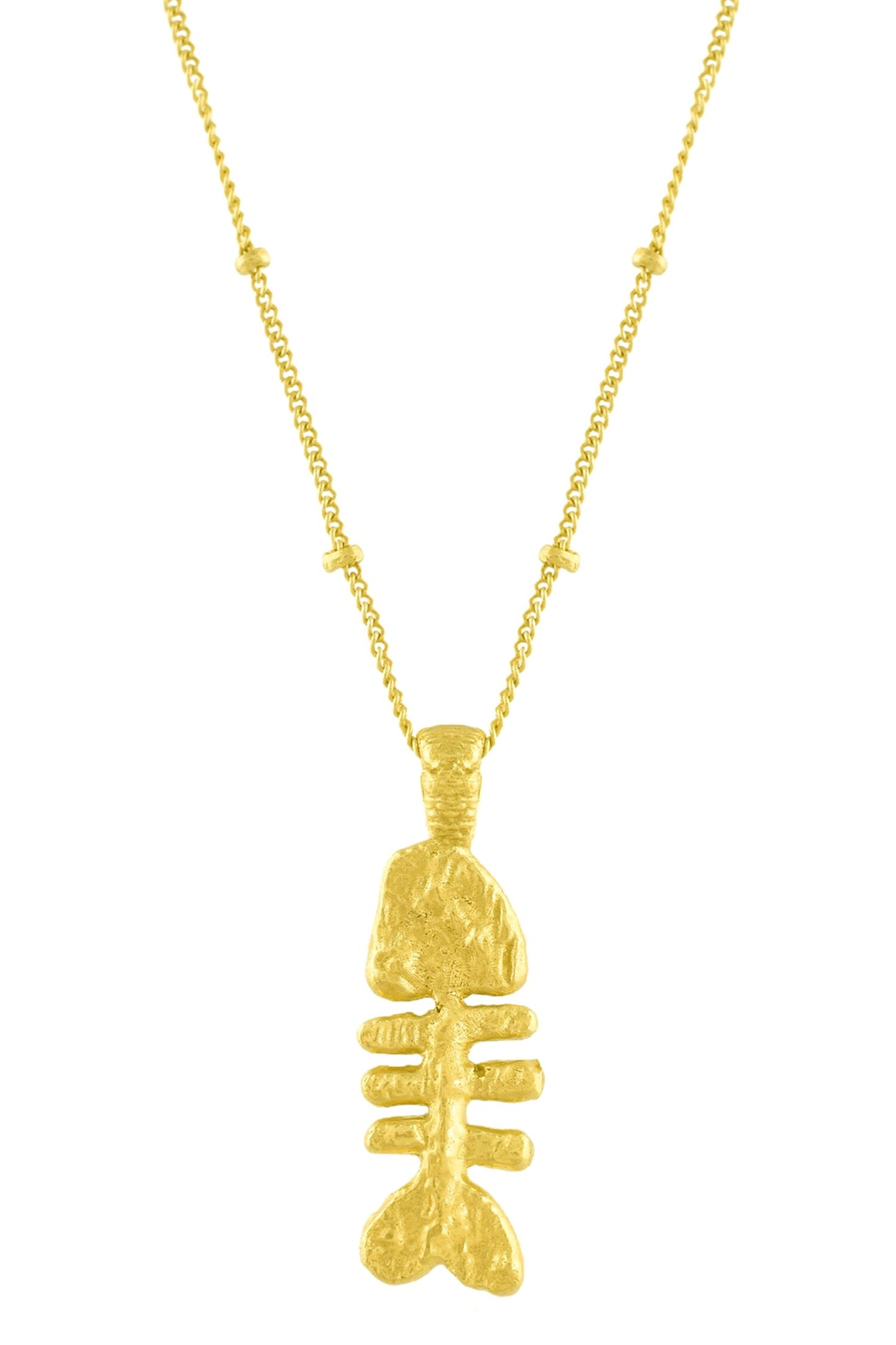 Vintage Fish Bone Carved Pendant Necklace