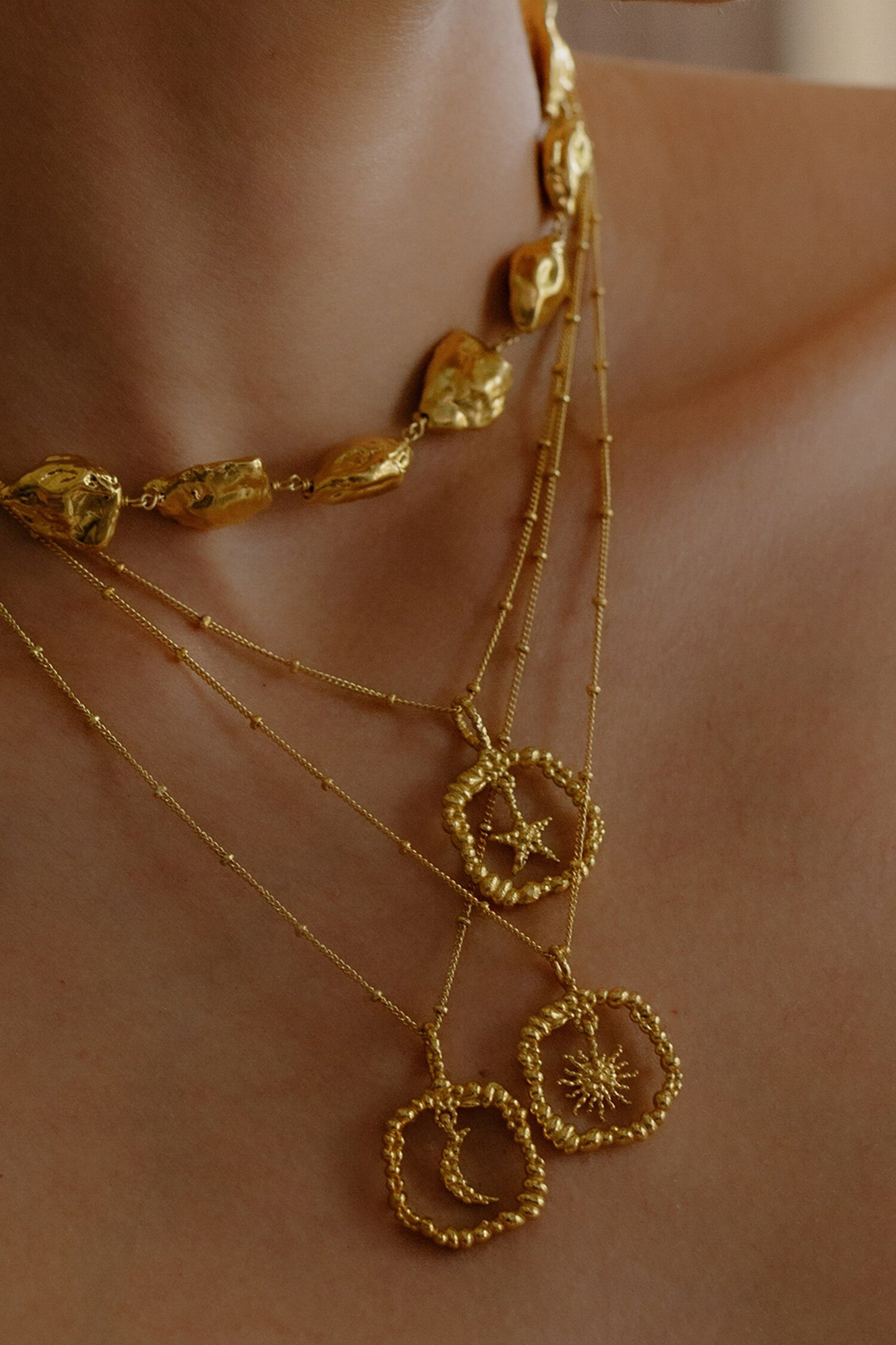 Granulated Star Charm Pendant Necklace
