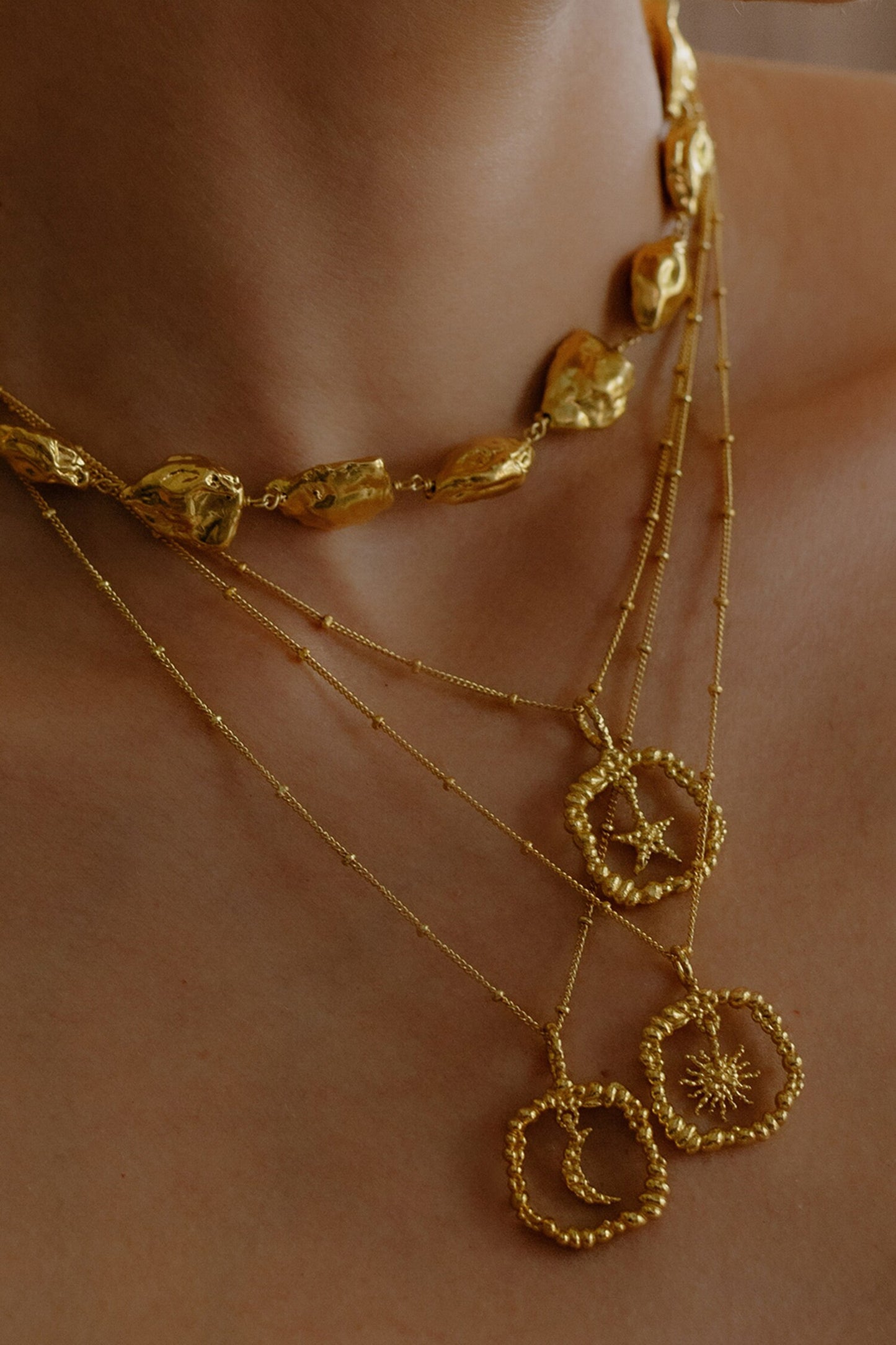 Granulated Moon Charm Pendant Necklace