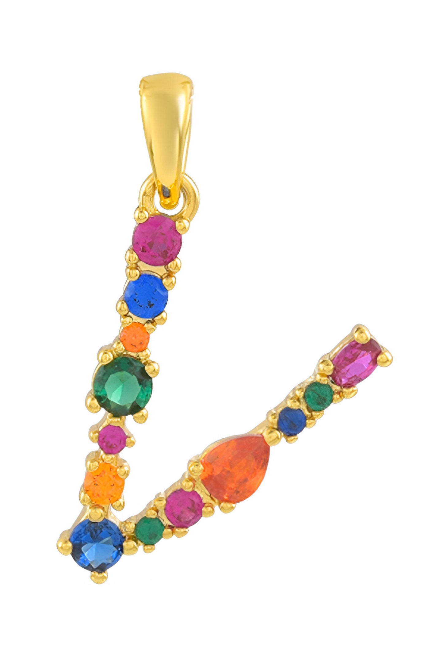 Stone Embellished V Alphabet Pendant Necklace