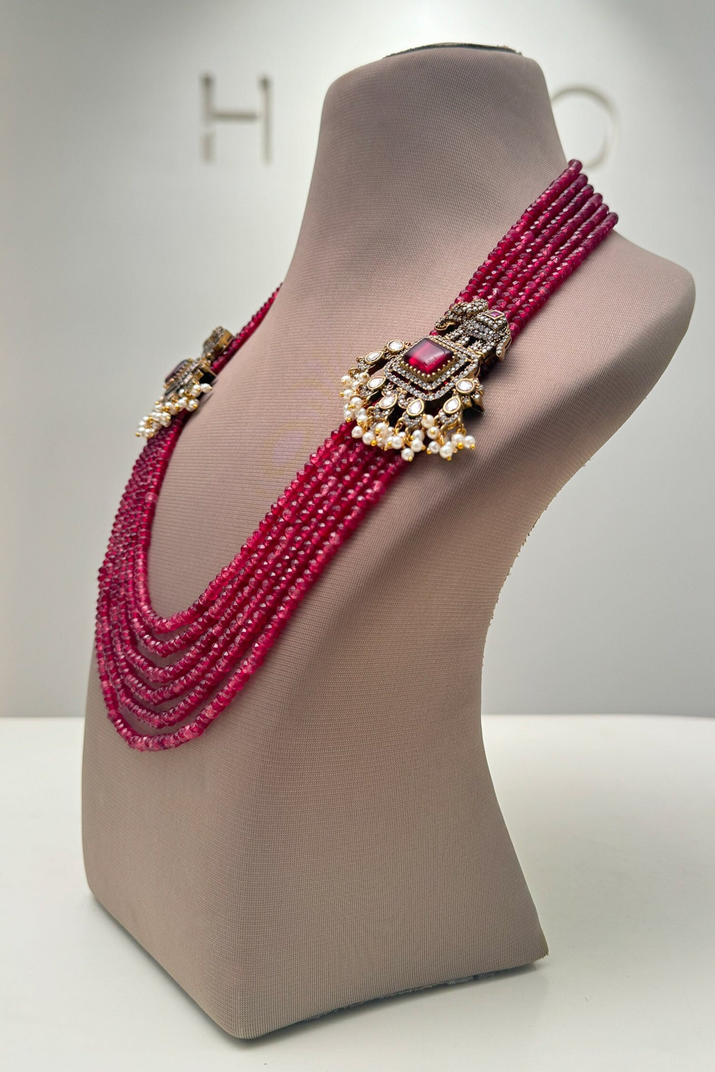 Rojo Stone Embellished Bead Necklace