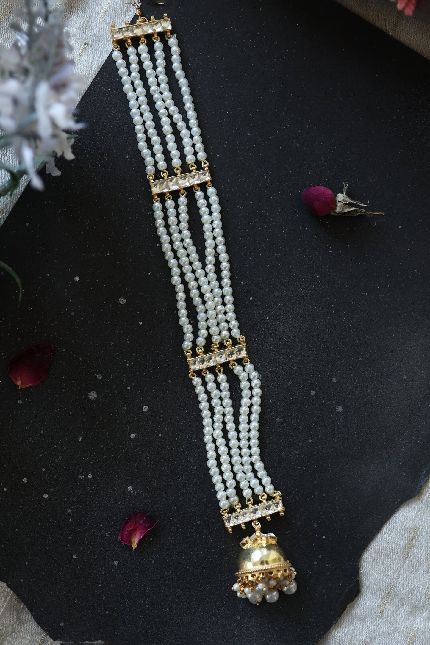 Pearl & Kundan Embellished Multistrand Braid Pin