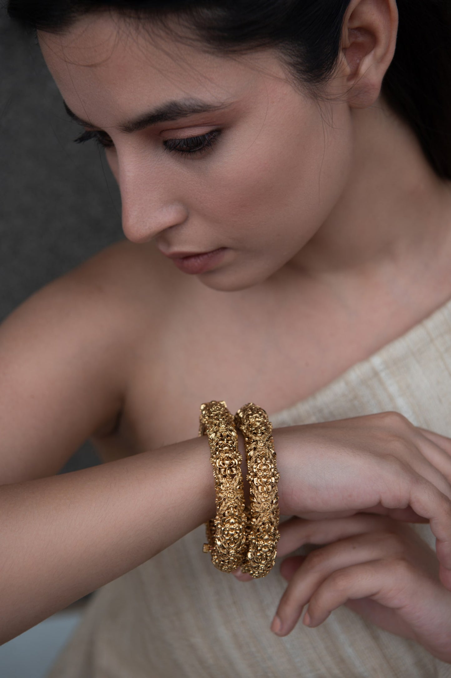 Carved Floral Temple Bangles-Set of 2