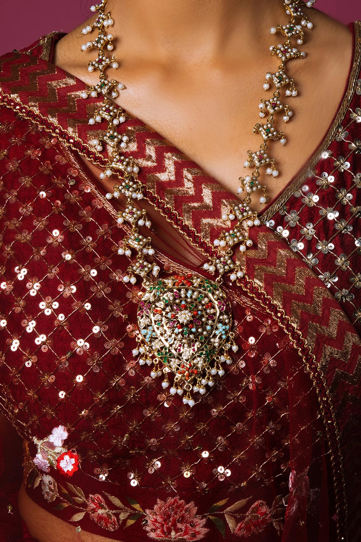 Royal Grace Embellished Long Pendant Necklace Set