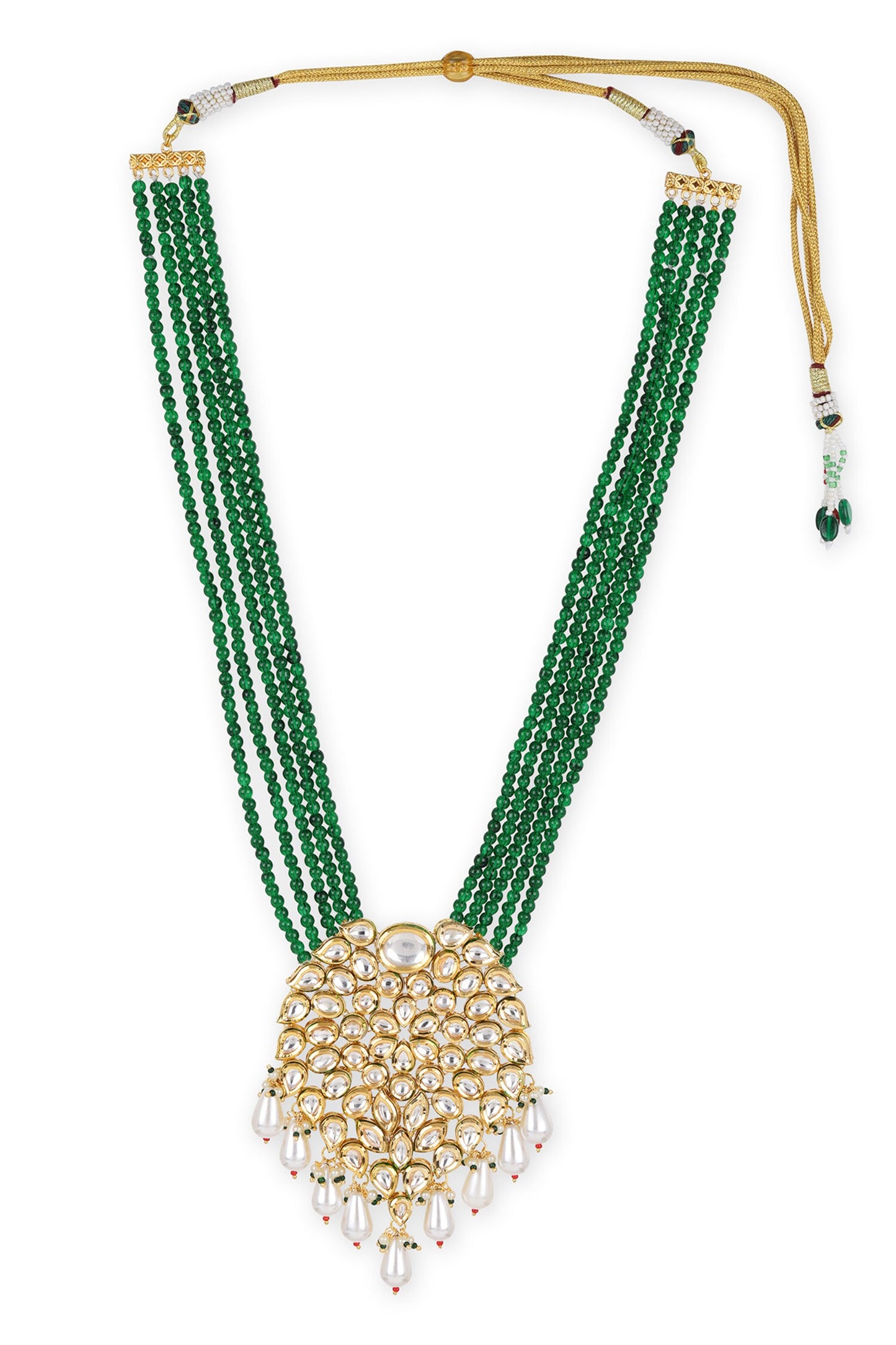Gold Tone Tear-Drop Kundan Pendant Necklace