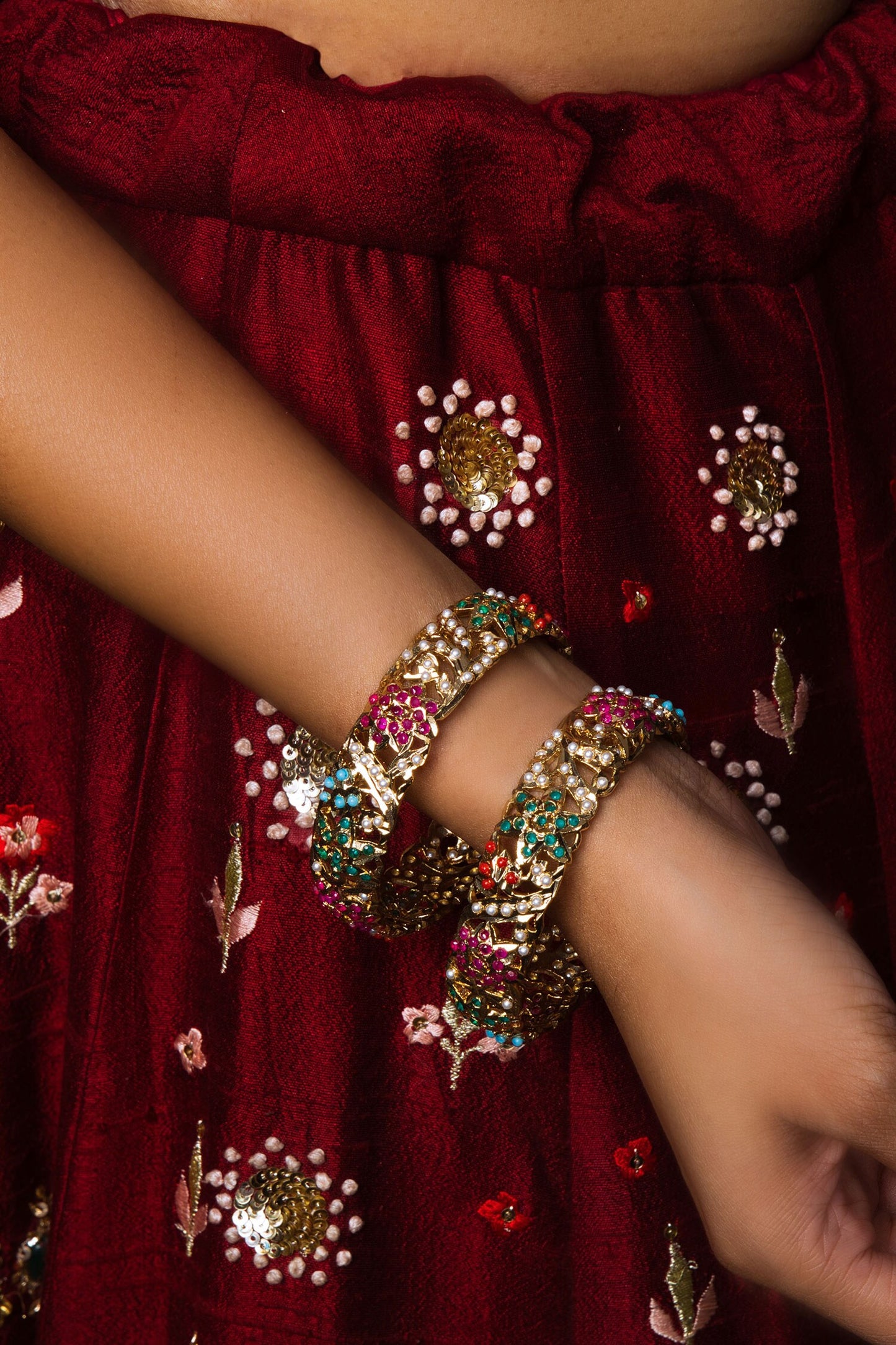 Navratna Embellished Bangles - Set Of 2