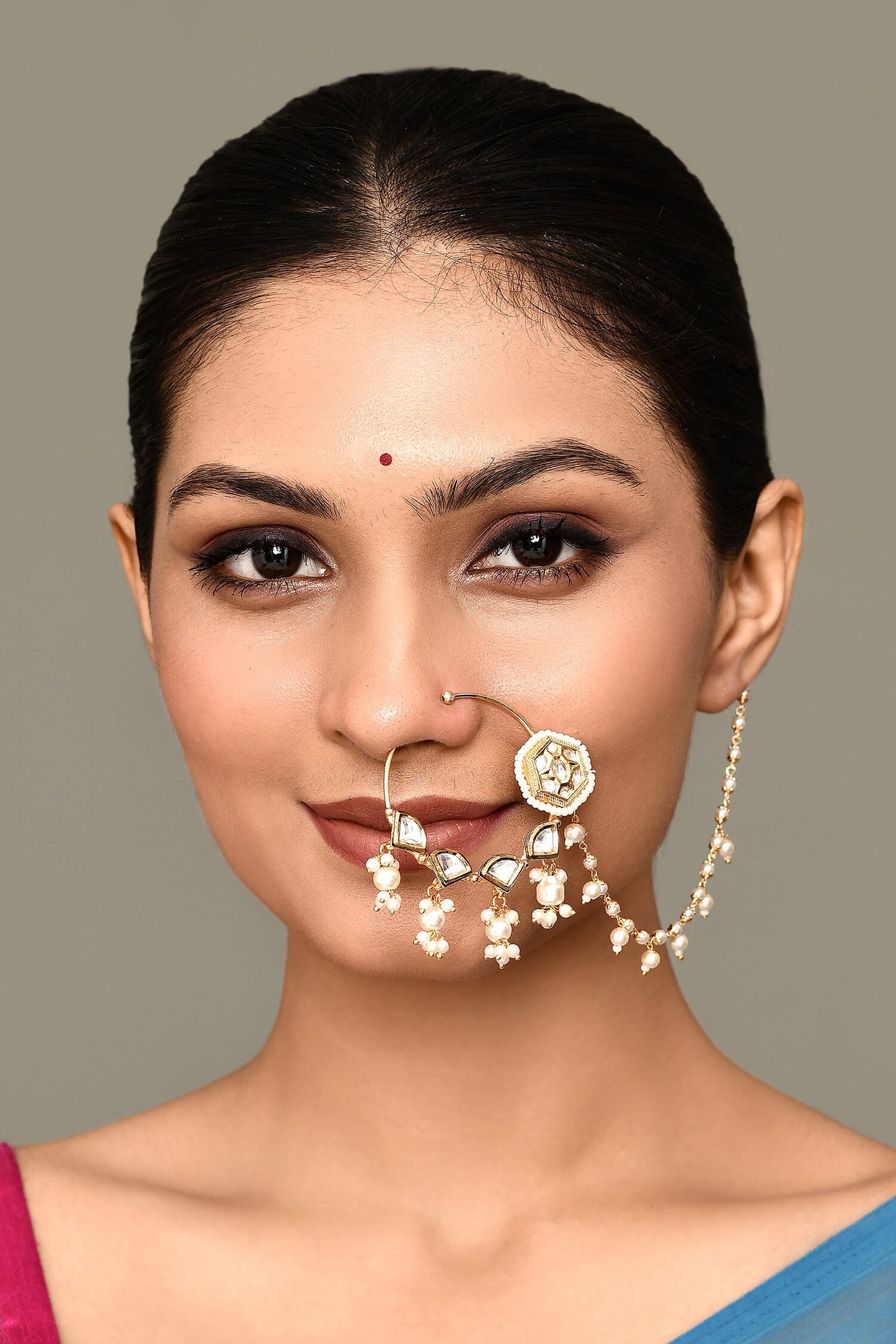 Kundan Work Hexagon Carved Nose Ring