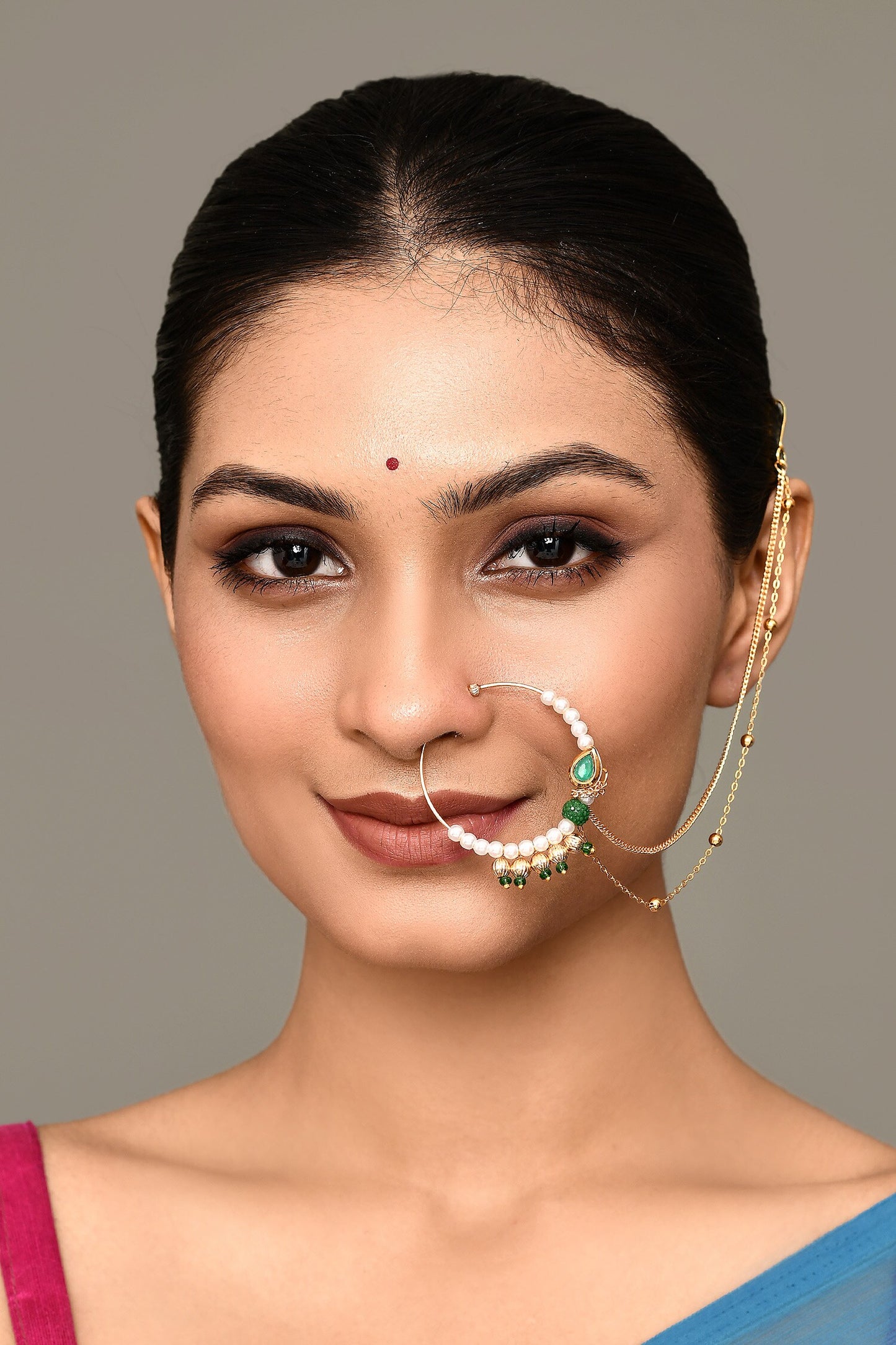 Polki Embellished Carved Nose Ring