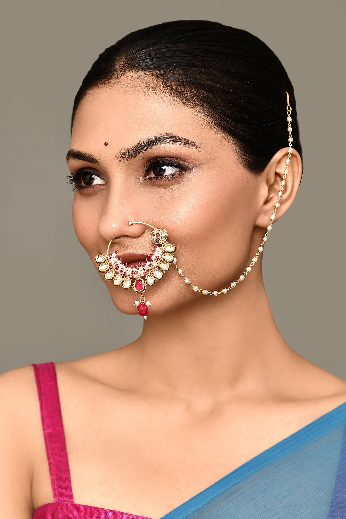 Kundan Bead Tassel Nose Ring