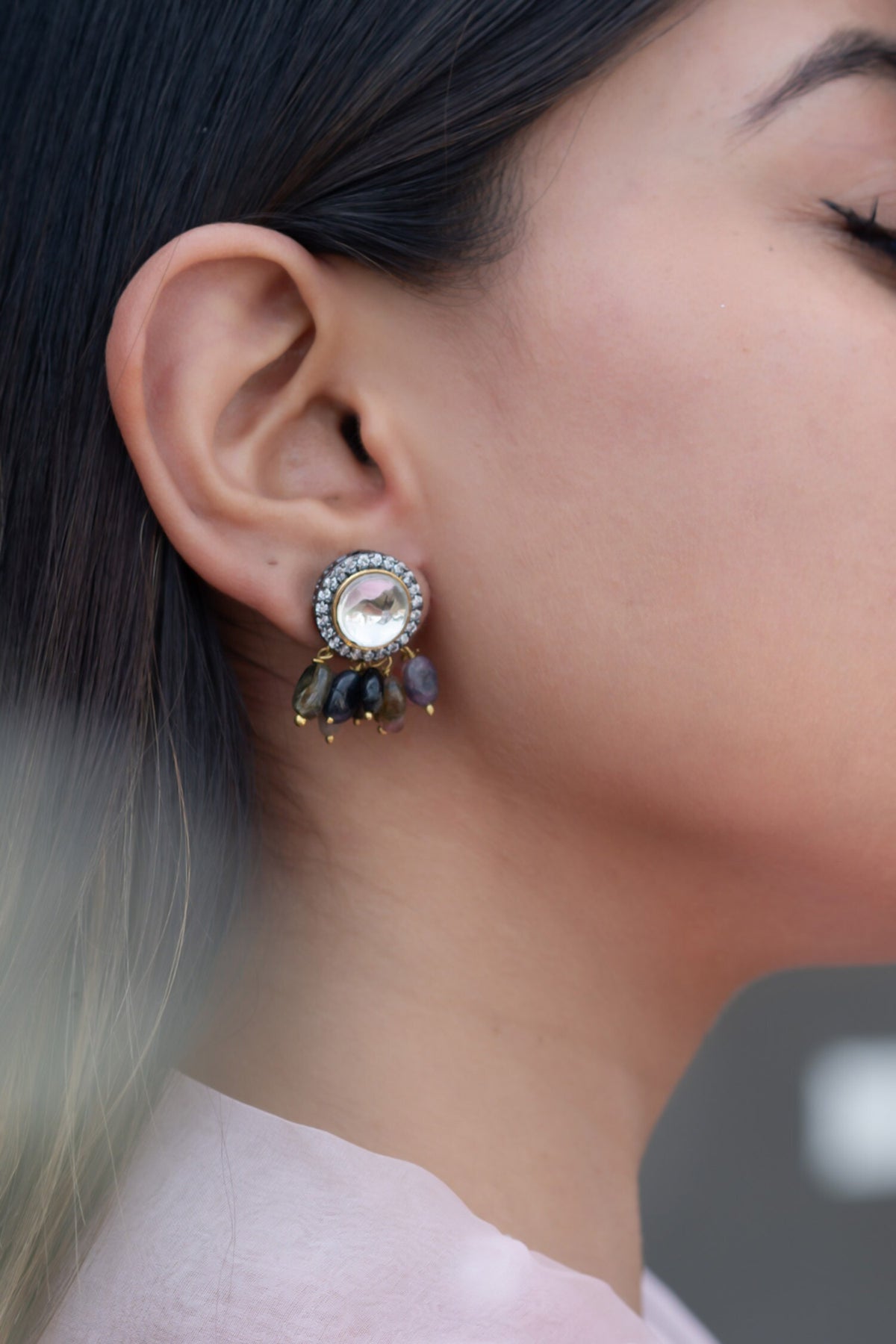 Polki & Natural Stone Embellished Stud Earrings