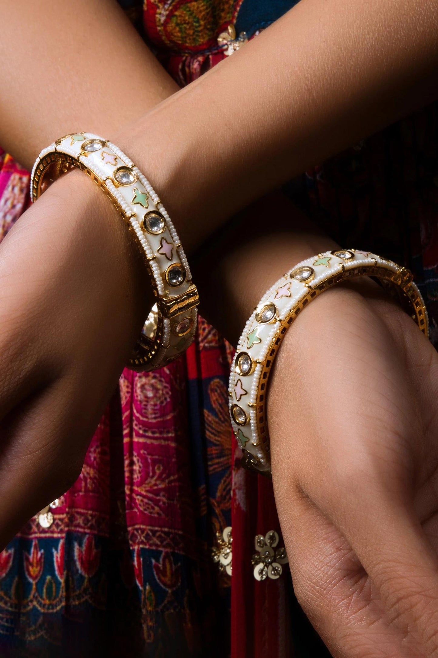 Floral Meenakari Kundan Bangle-Set of 2