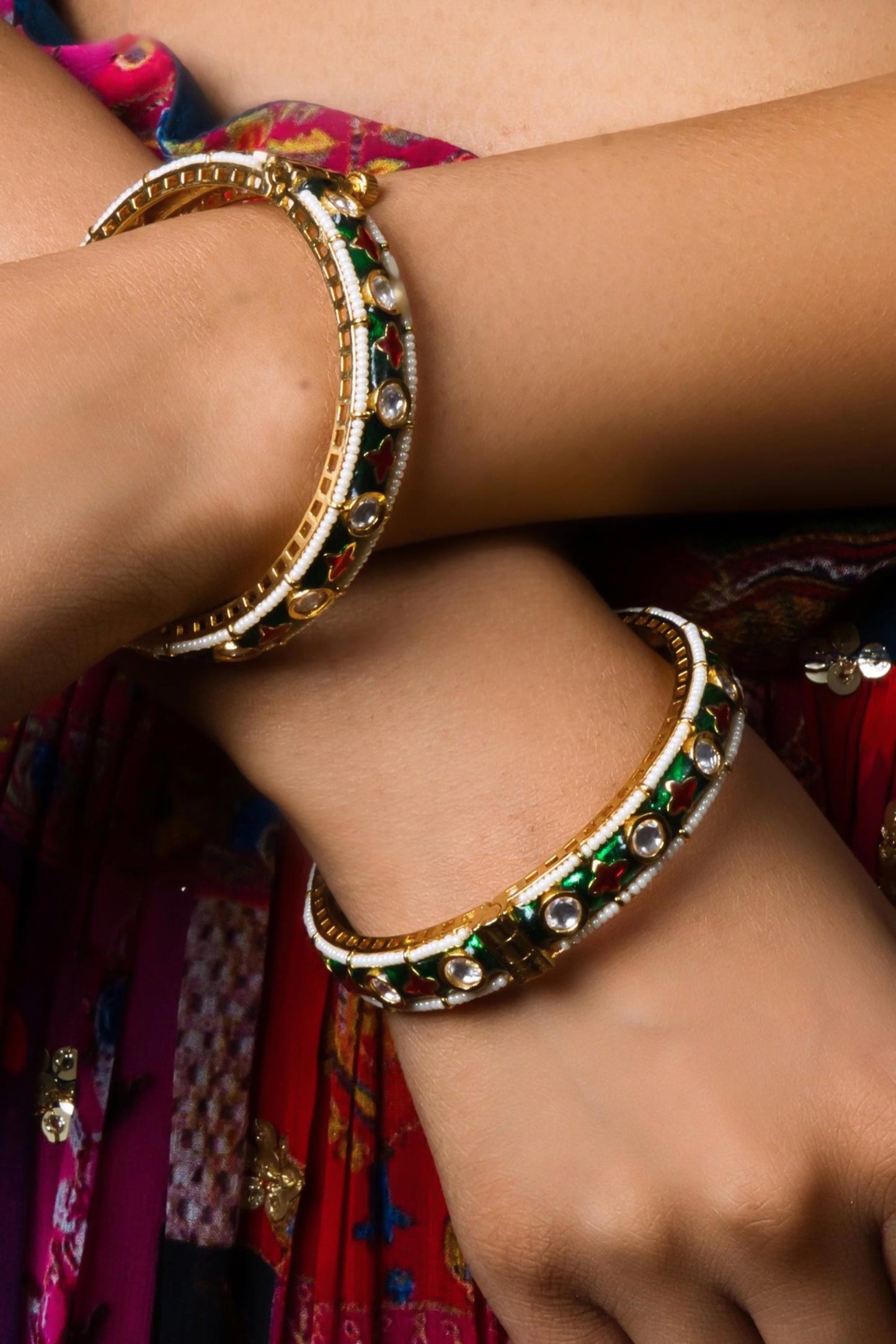 Meenakari Floral Kundan Bangle-Set of 2