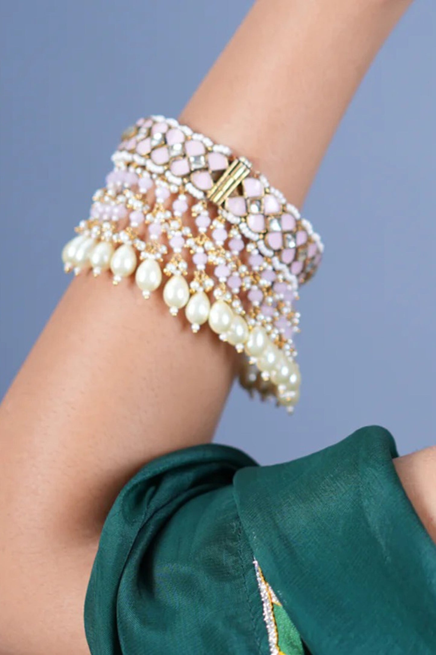 Kundan Pearl Tassel Bangle Set