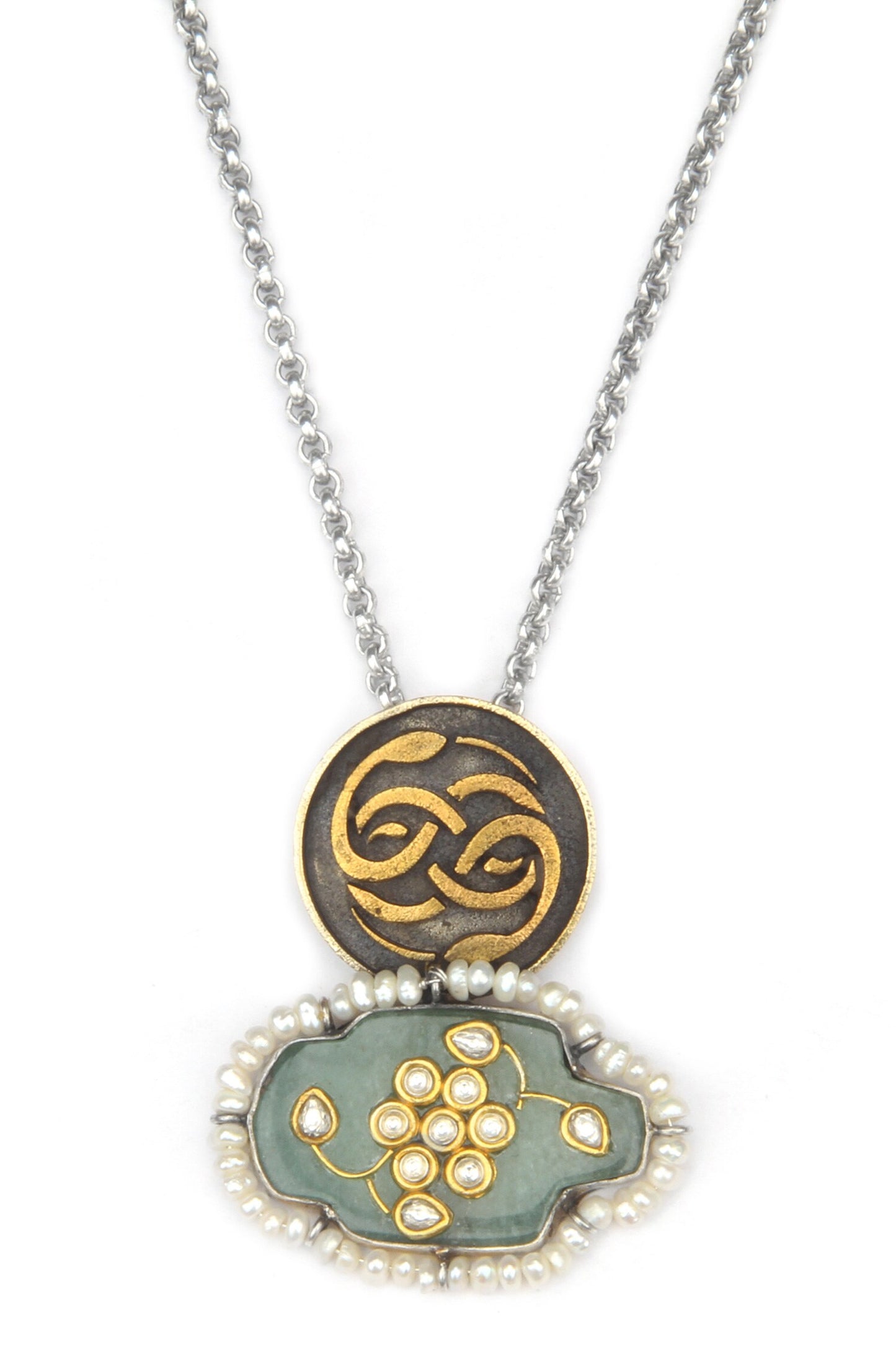 Alina Carved Floral Kundan Embellished Pendant Necklace
