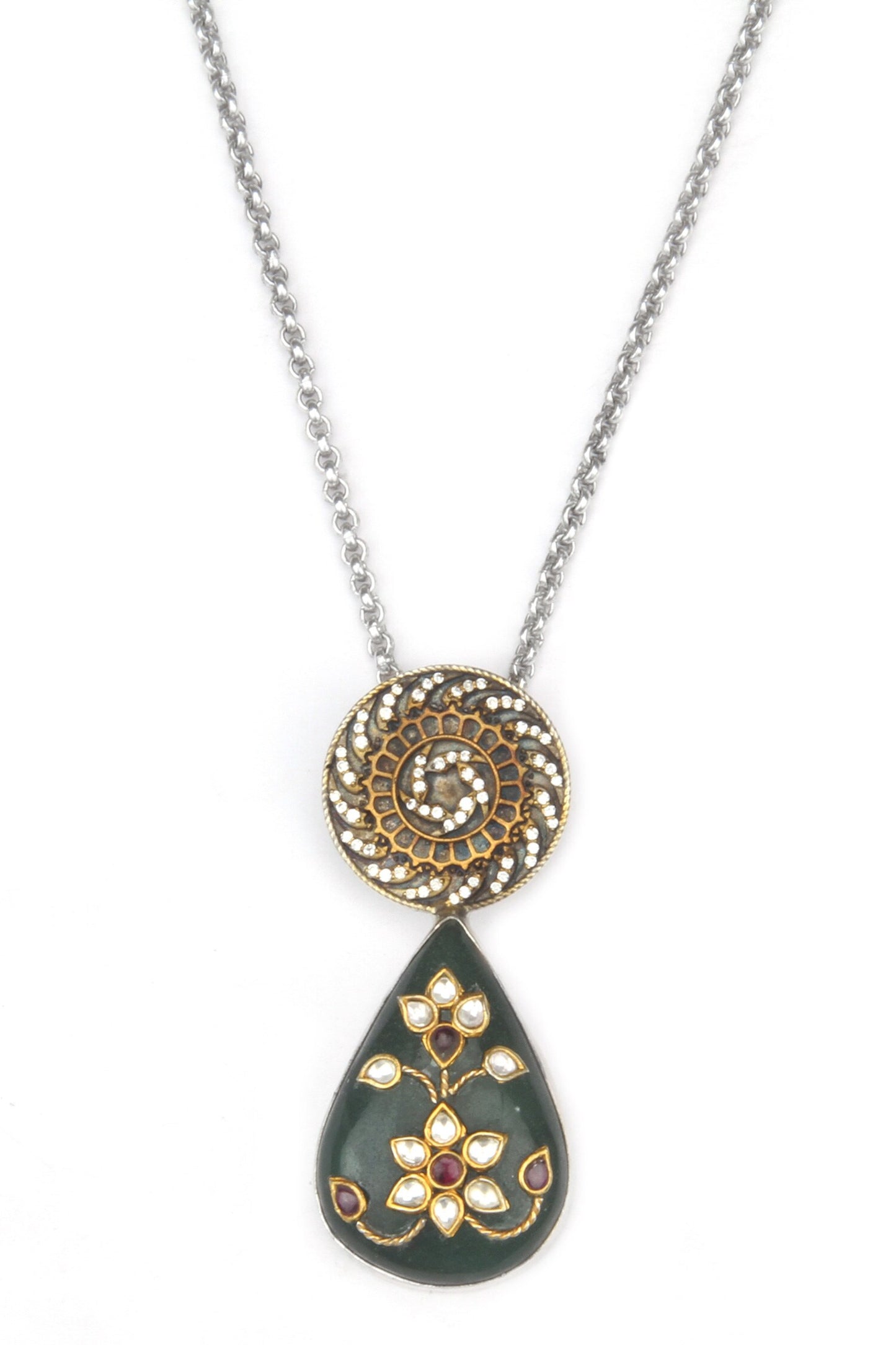 Aloki Kundan Embellished Teardrop Pendant Necklace