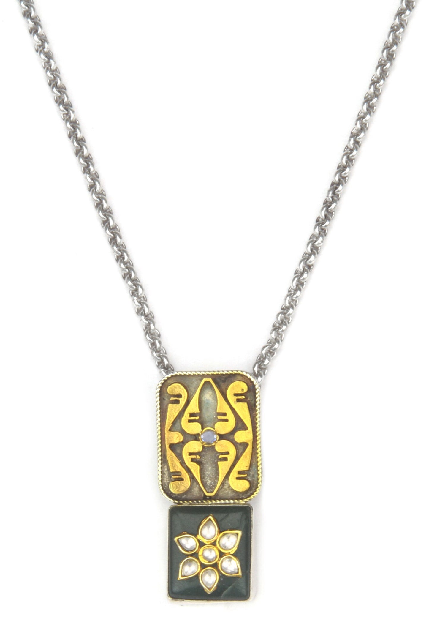 Amira Kundan & Onyx Embellished Pendant Necklace