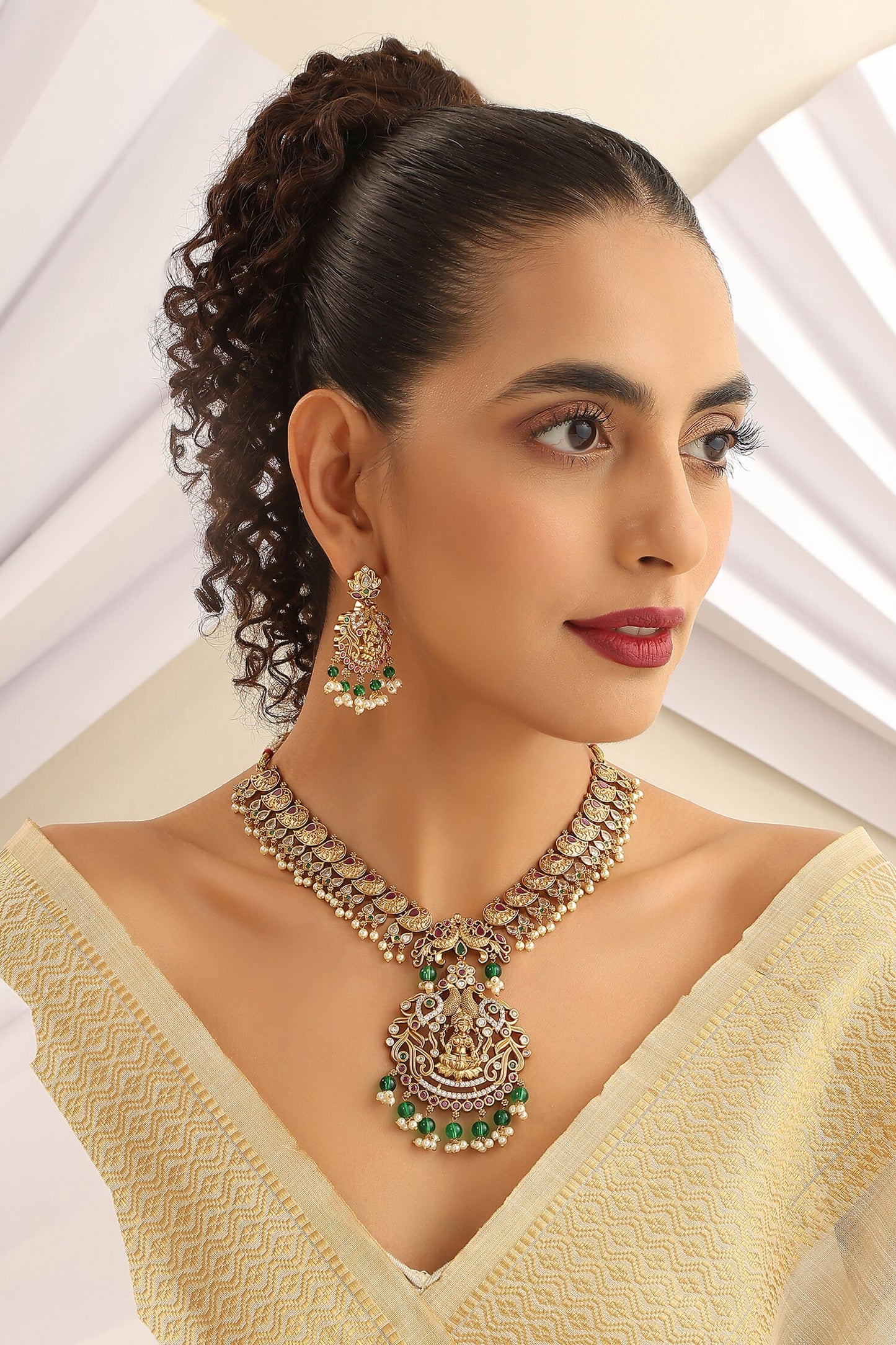 Laxmiji Pearl Tassel Temple Necklace Set
