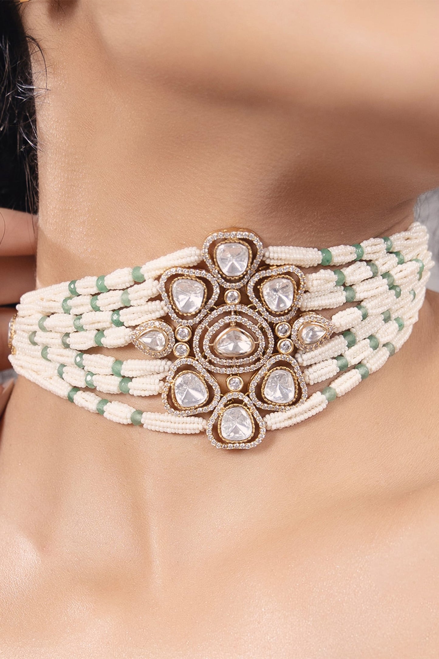 Polki Embellished Multi Strand Choker Necklace