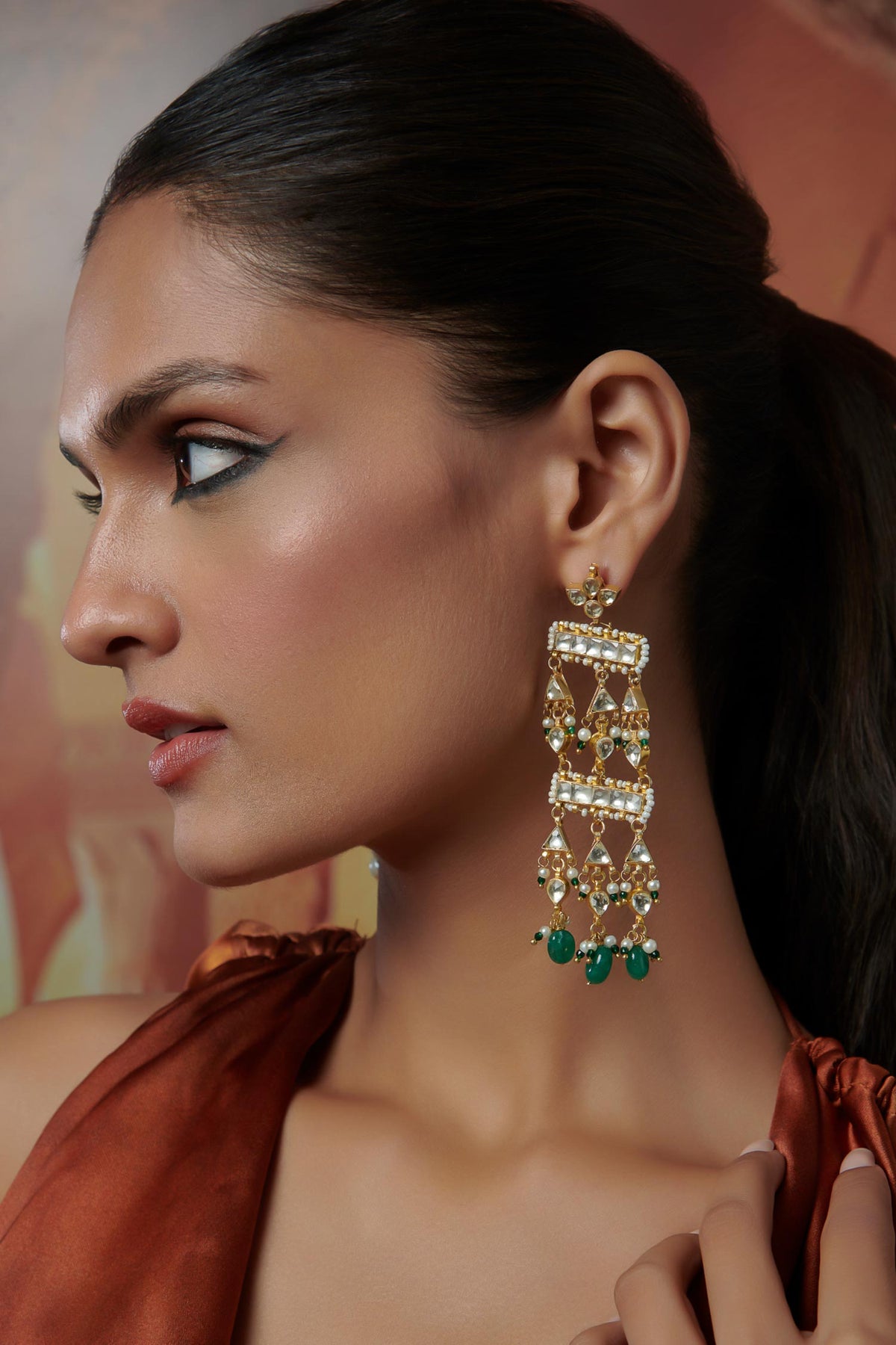 Kundan Embellished Bead Drop Earrings