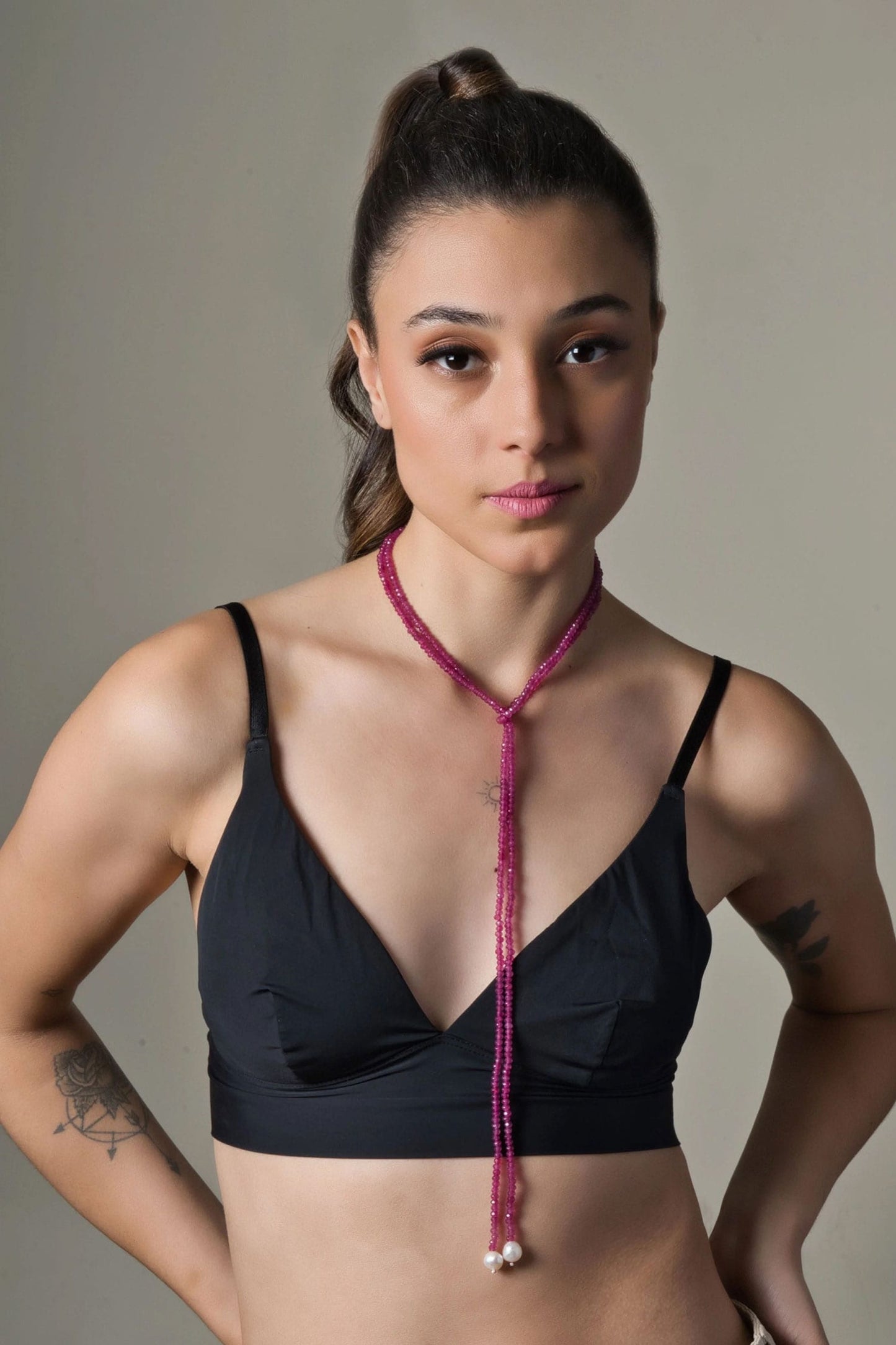 Muffler Bead Embellished Tie Necklace