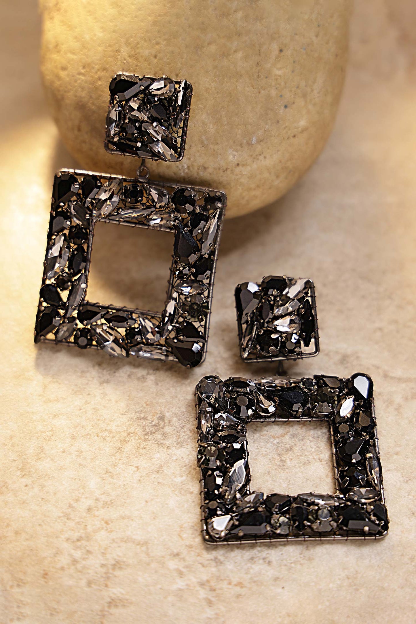 Square Motif Carved Earrings
