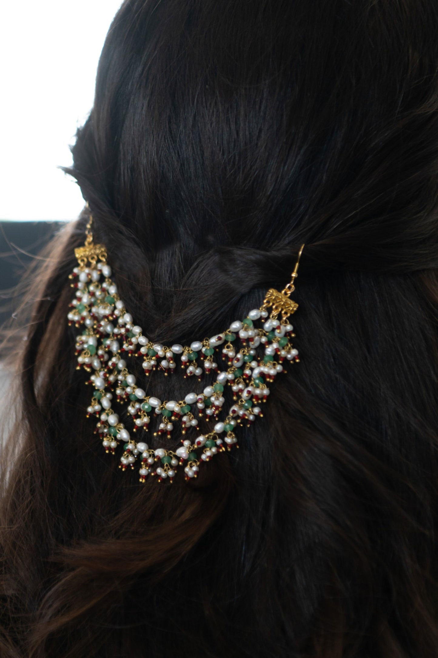 Pearl Onyx Tassel Layered Braid Pin