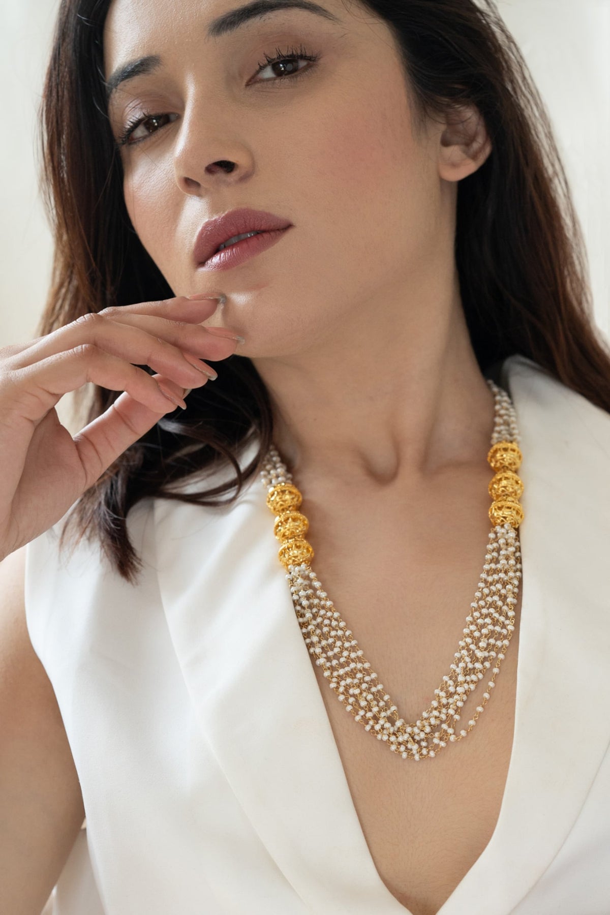Pearl Embellished Long Necklace