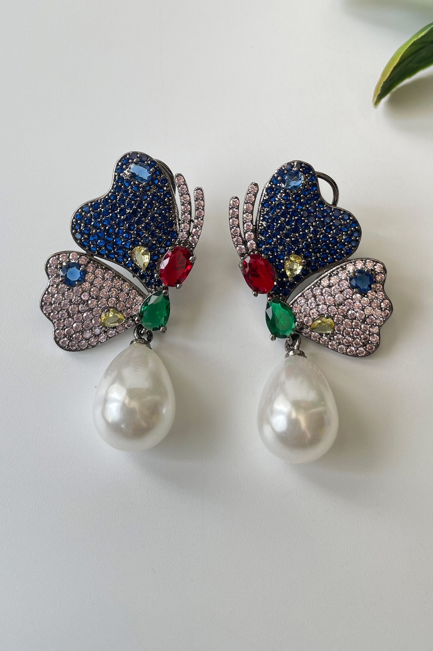 Zircon Studded Pearl Drop Earrings