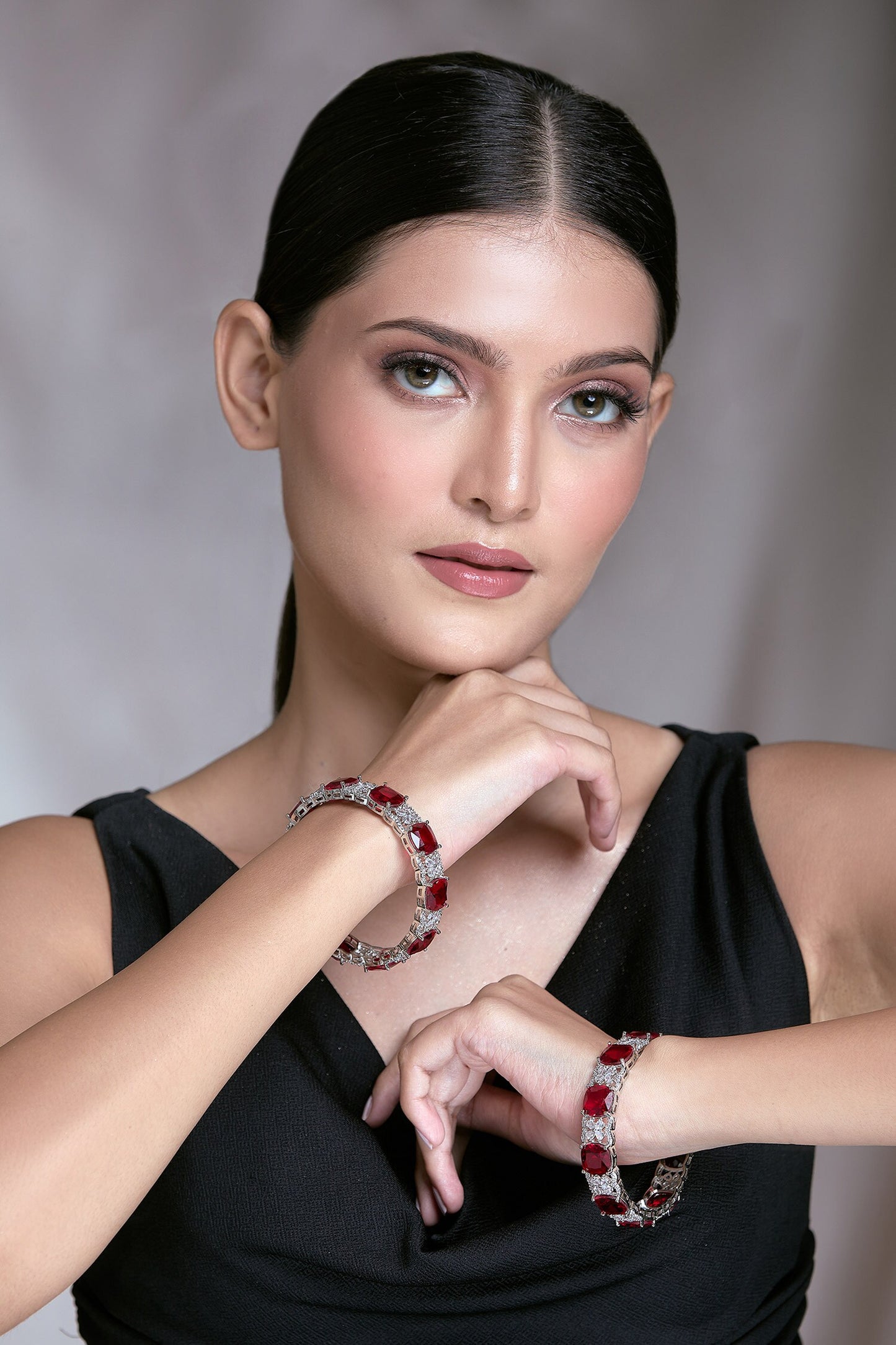 Zircon & Ruby Stone Studded Bangles - Set of 2
