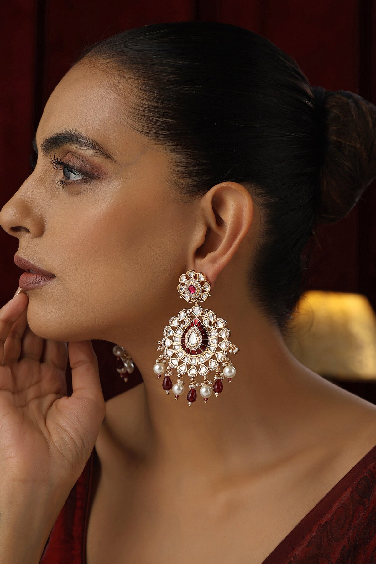 Polki Studded Floral Chandbali Earrings
